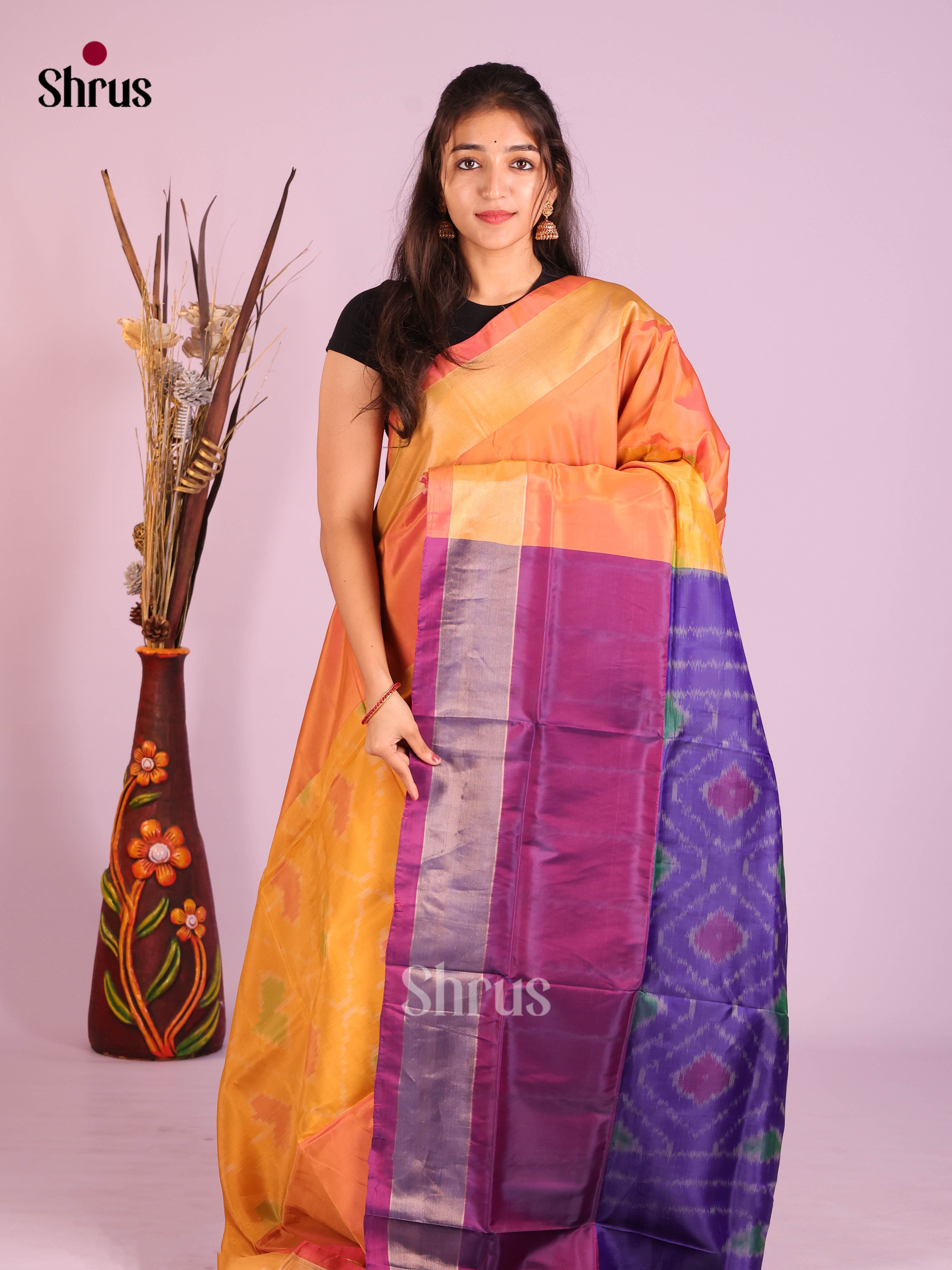 Mustard & Purple - Semi uppada Saree
