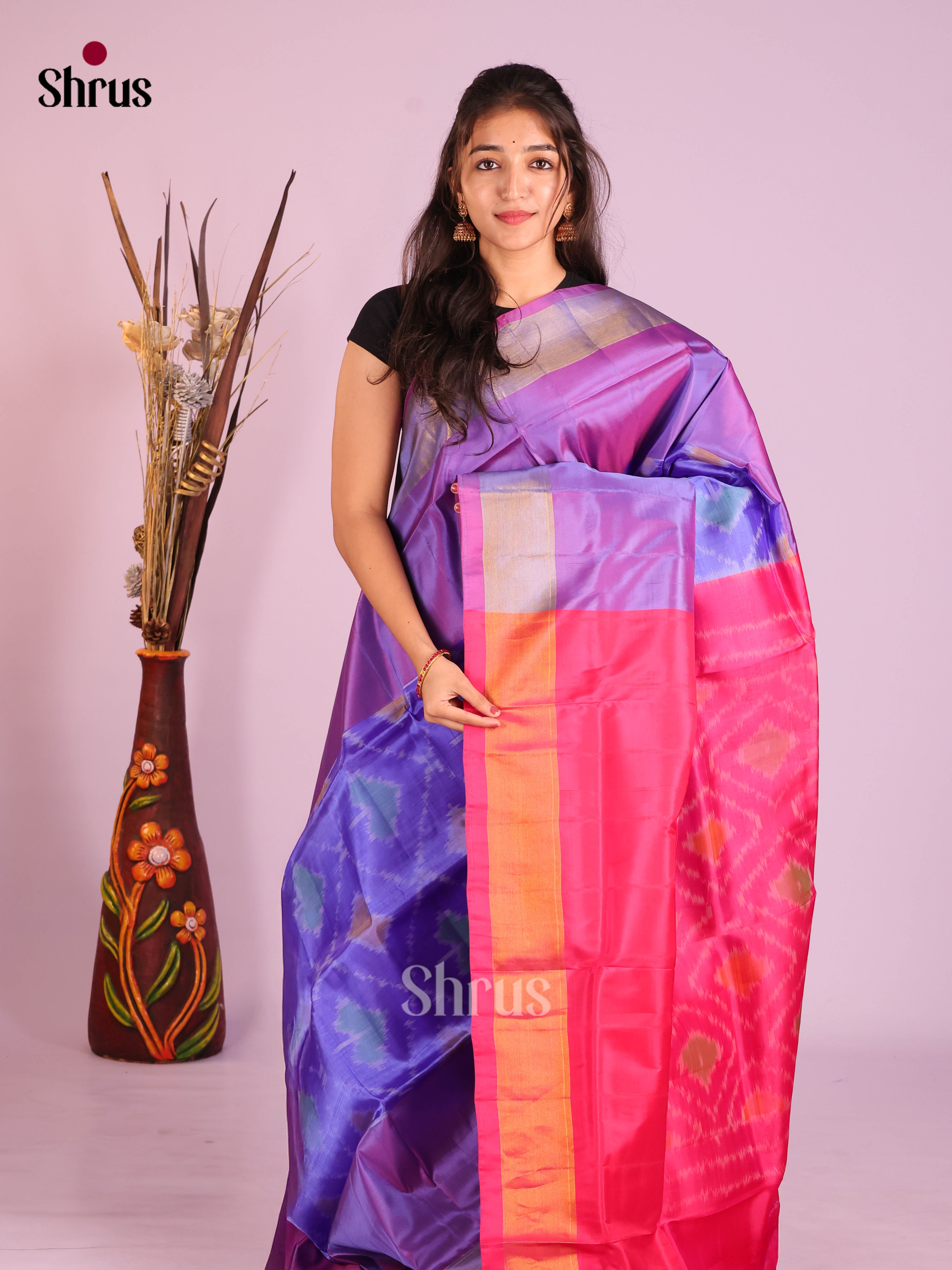 Blue & Pink - Semi uppada Saree