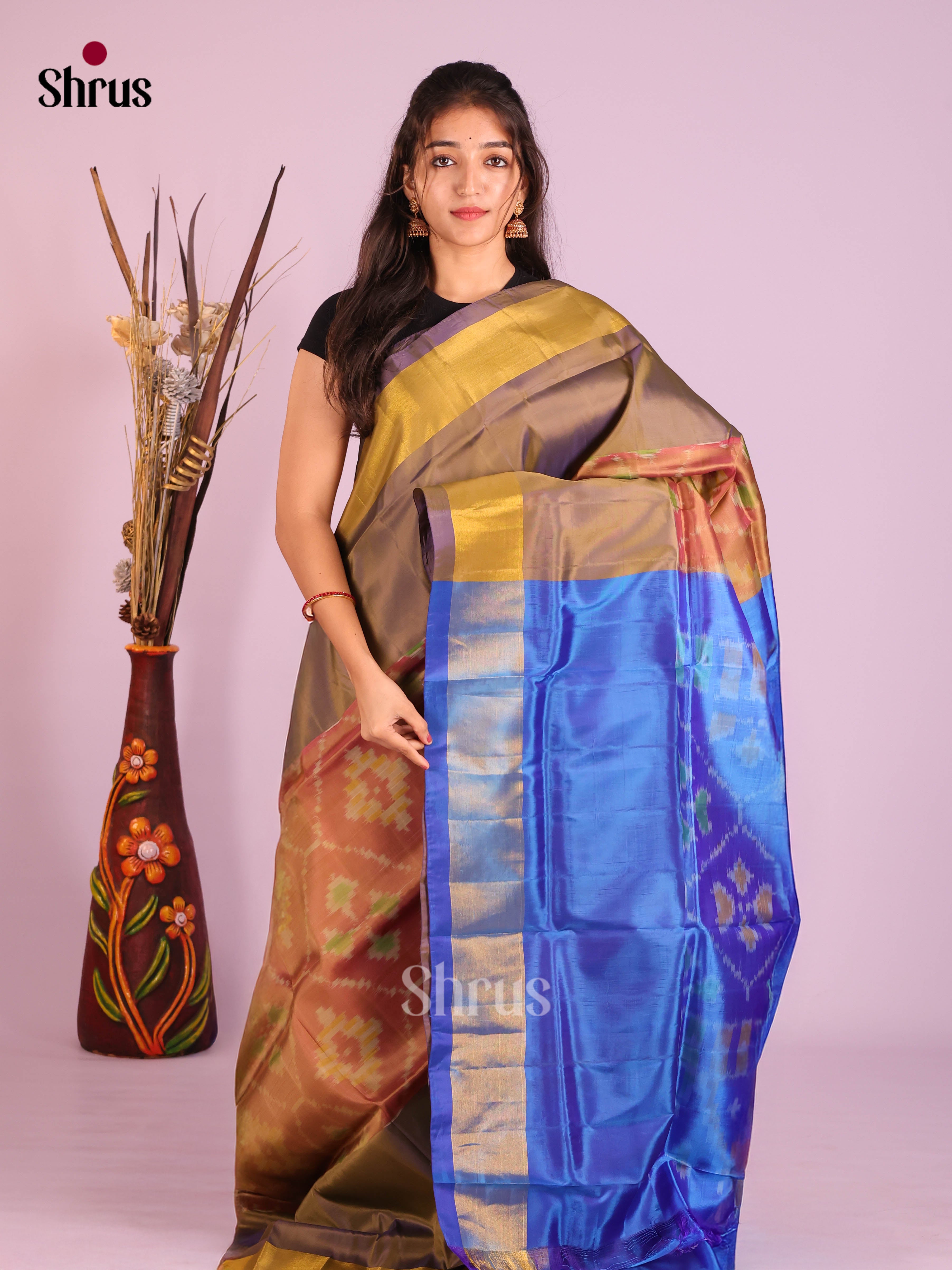 Onion Peel & Blue - Semi uppada Saree