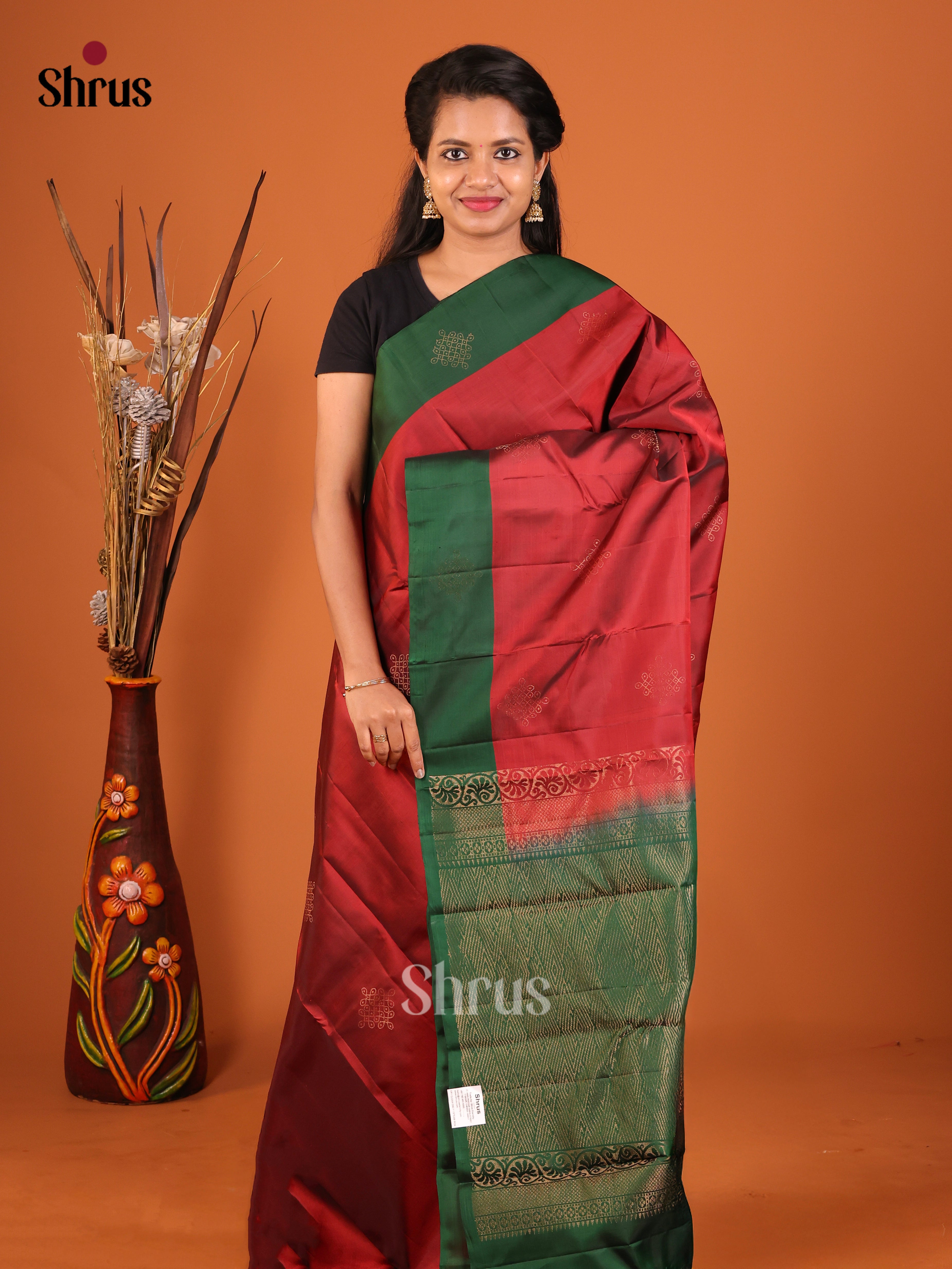 Red green Softsilk-halfpure Saree