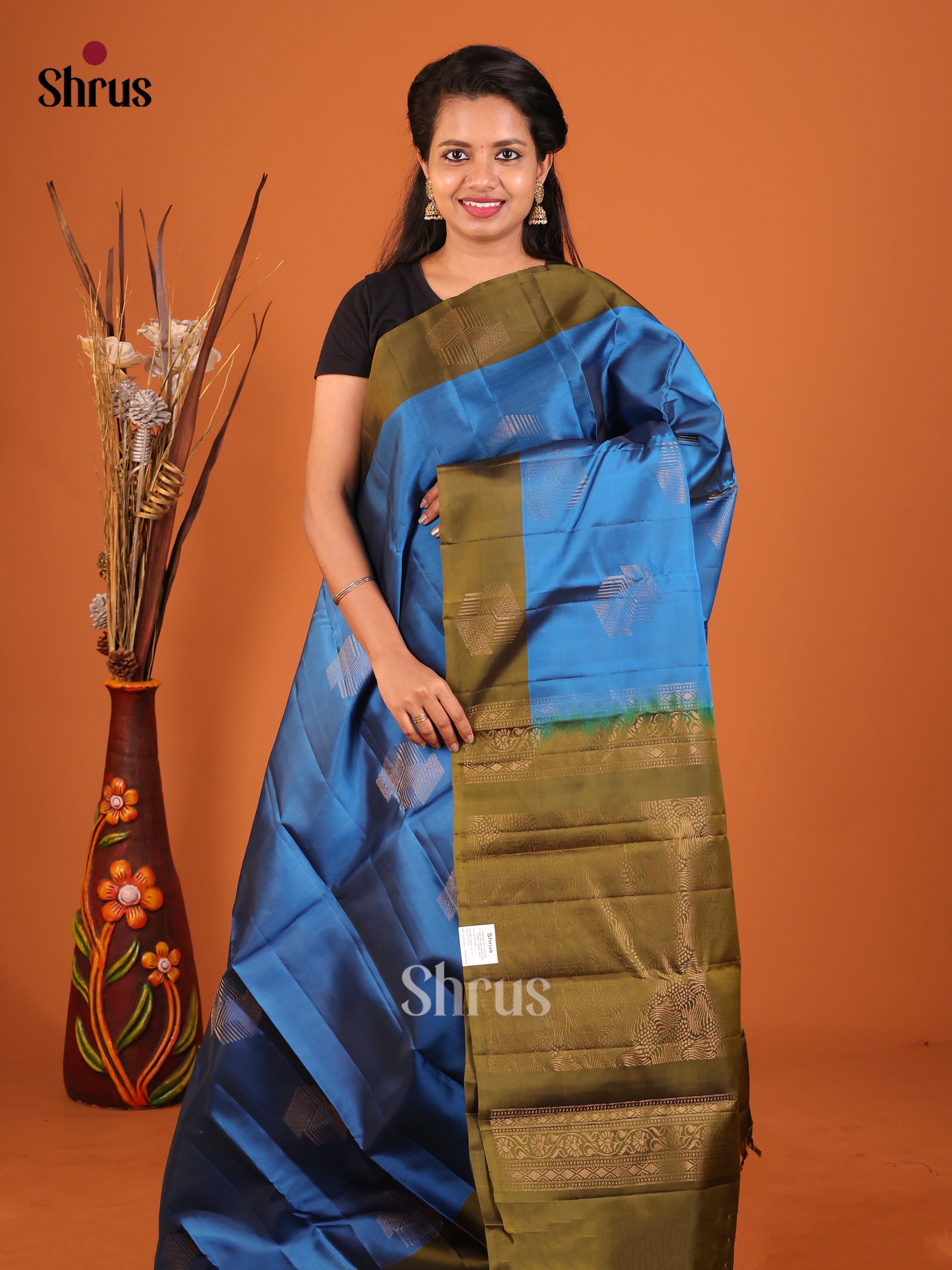 blue and green Softsilk-halfpure Saree