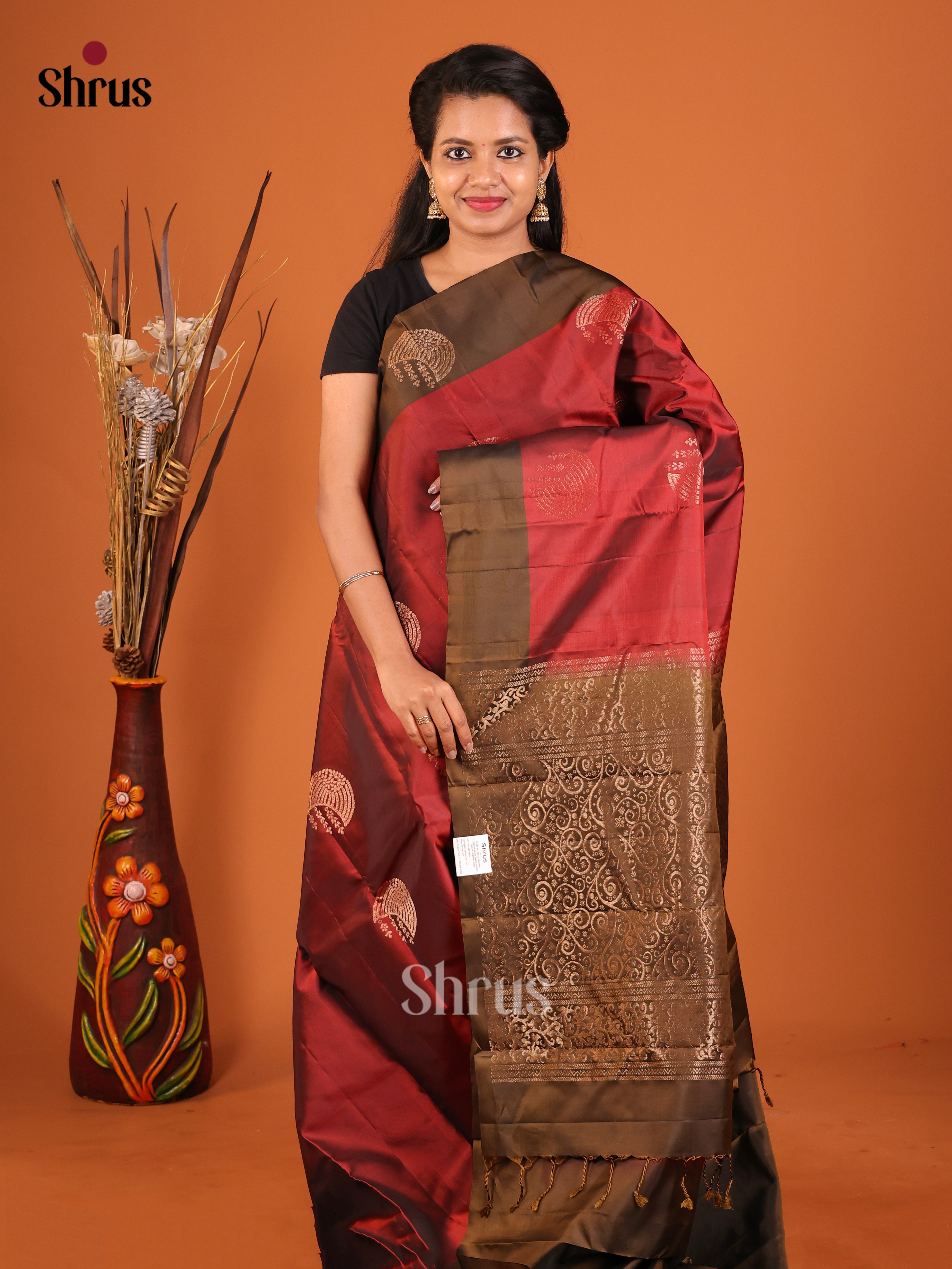 Red brown Softsilk halfpure Saree