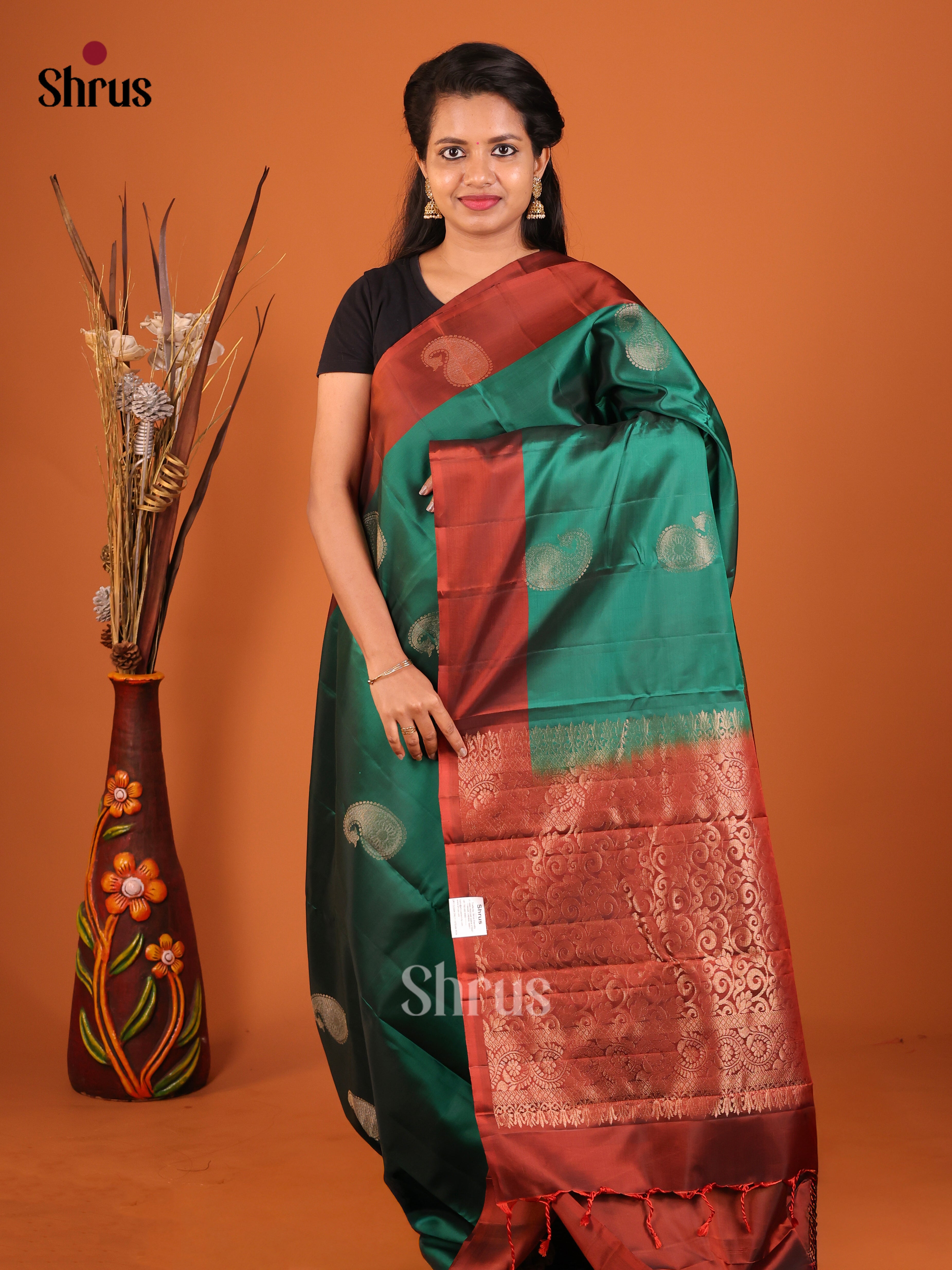 green maroon Softsilk halfpure Saree
