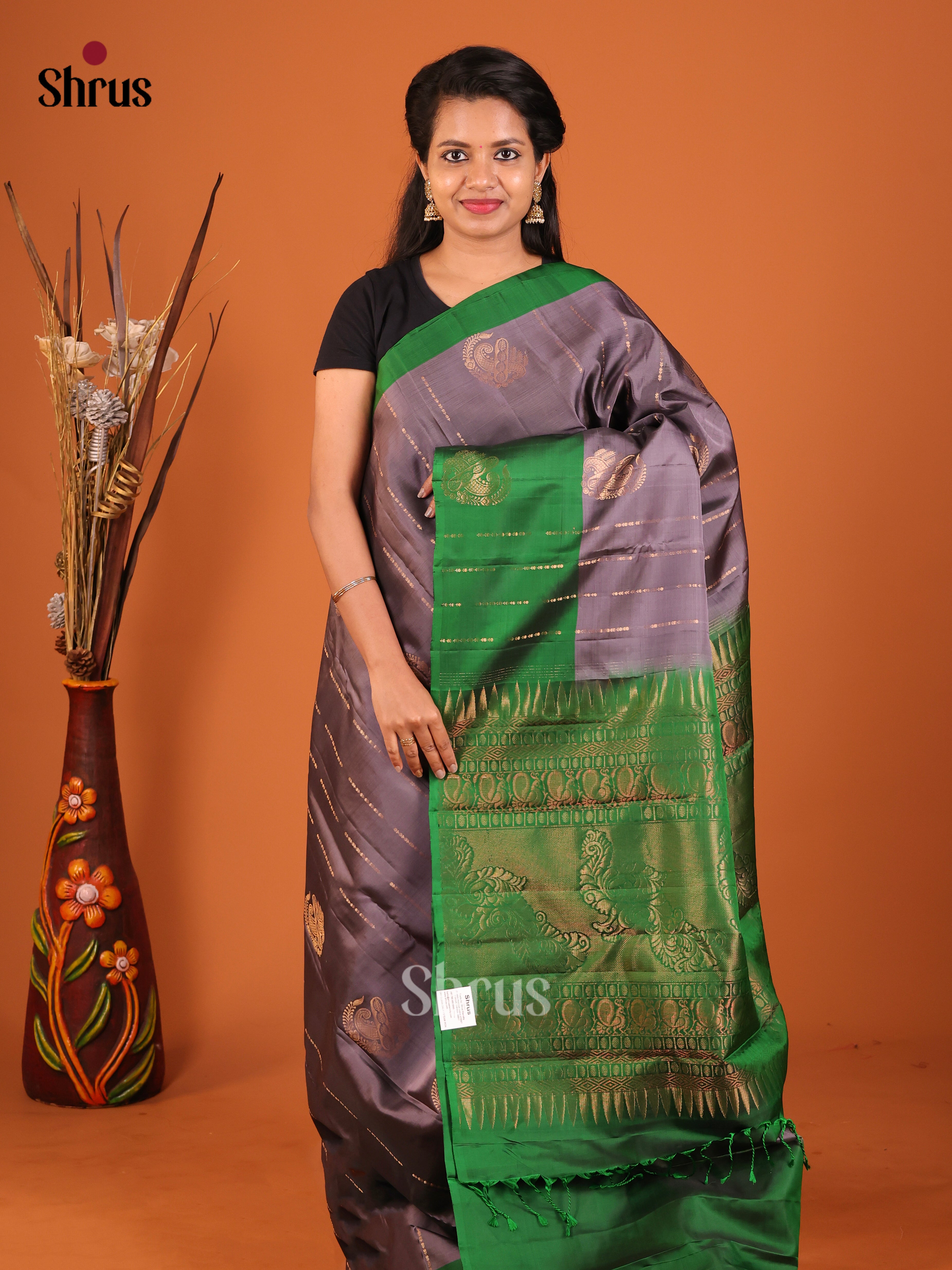 green and grey Softsilk halfpure Saree