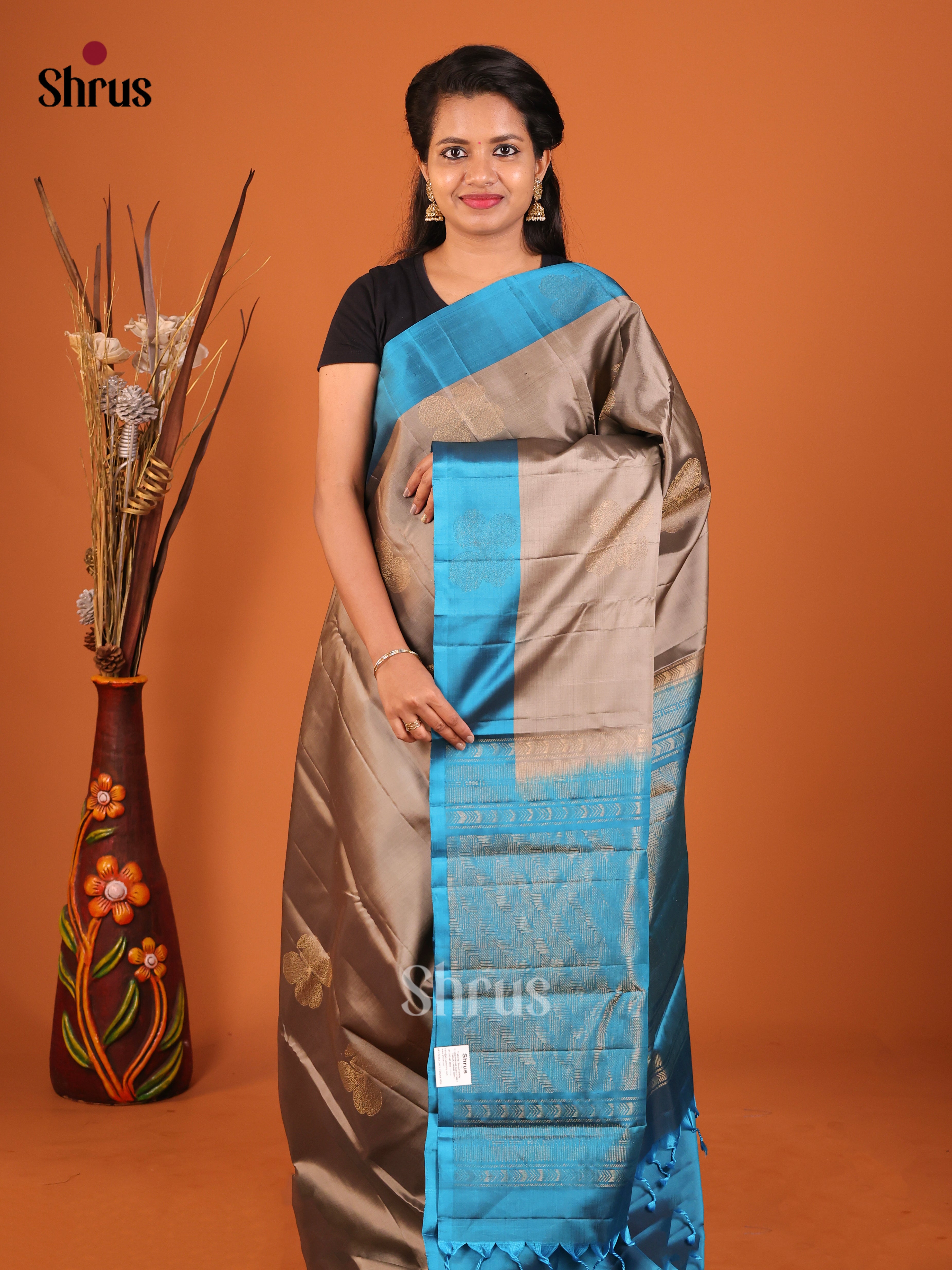 grey blue Softsilk halfpure Saree