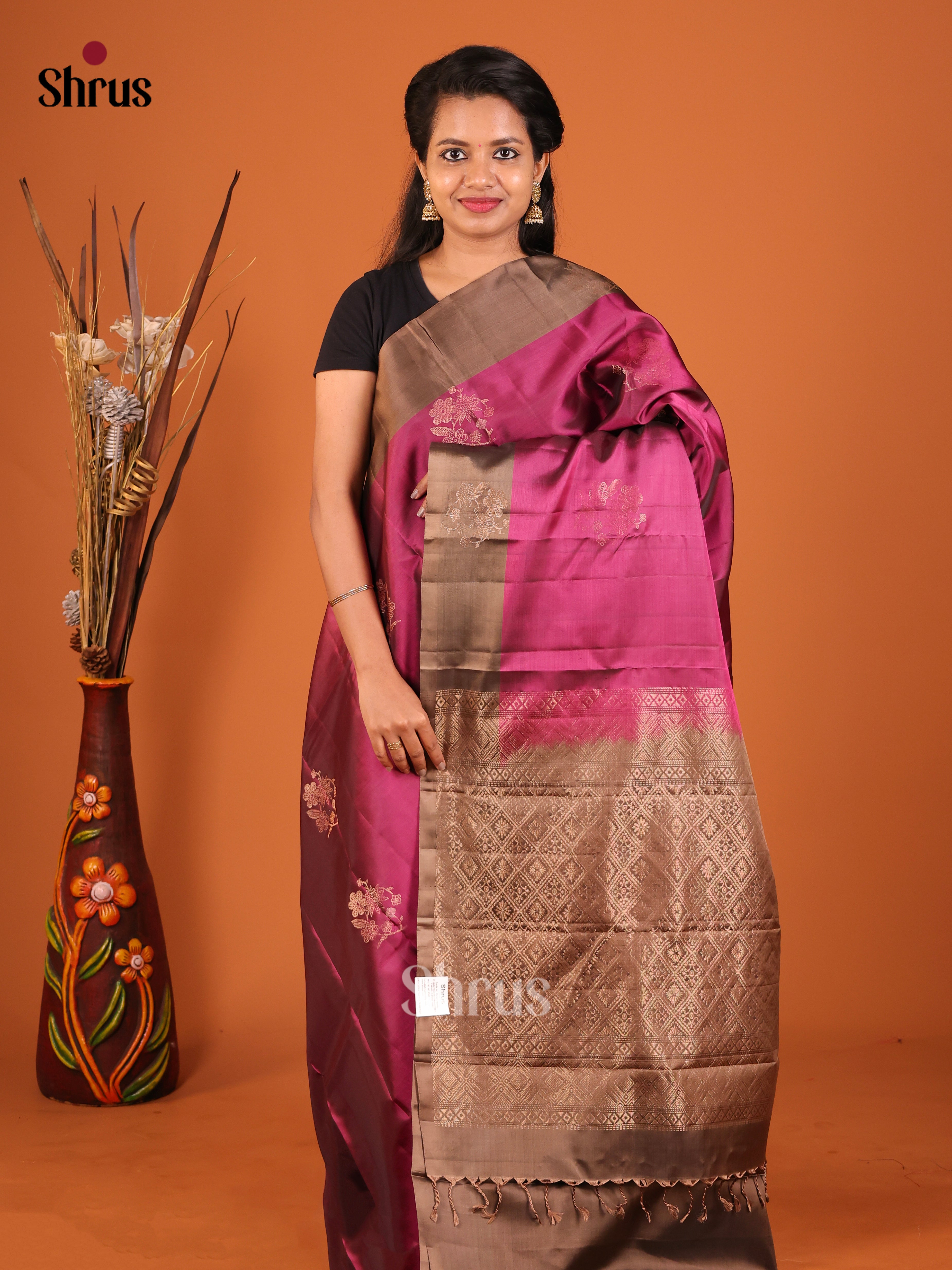 marron and brown Softsilk halfpure Saree