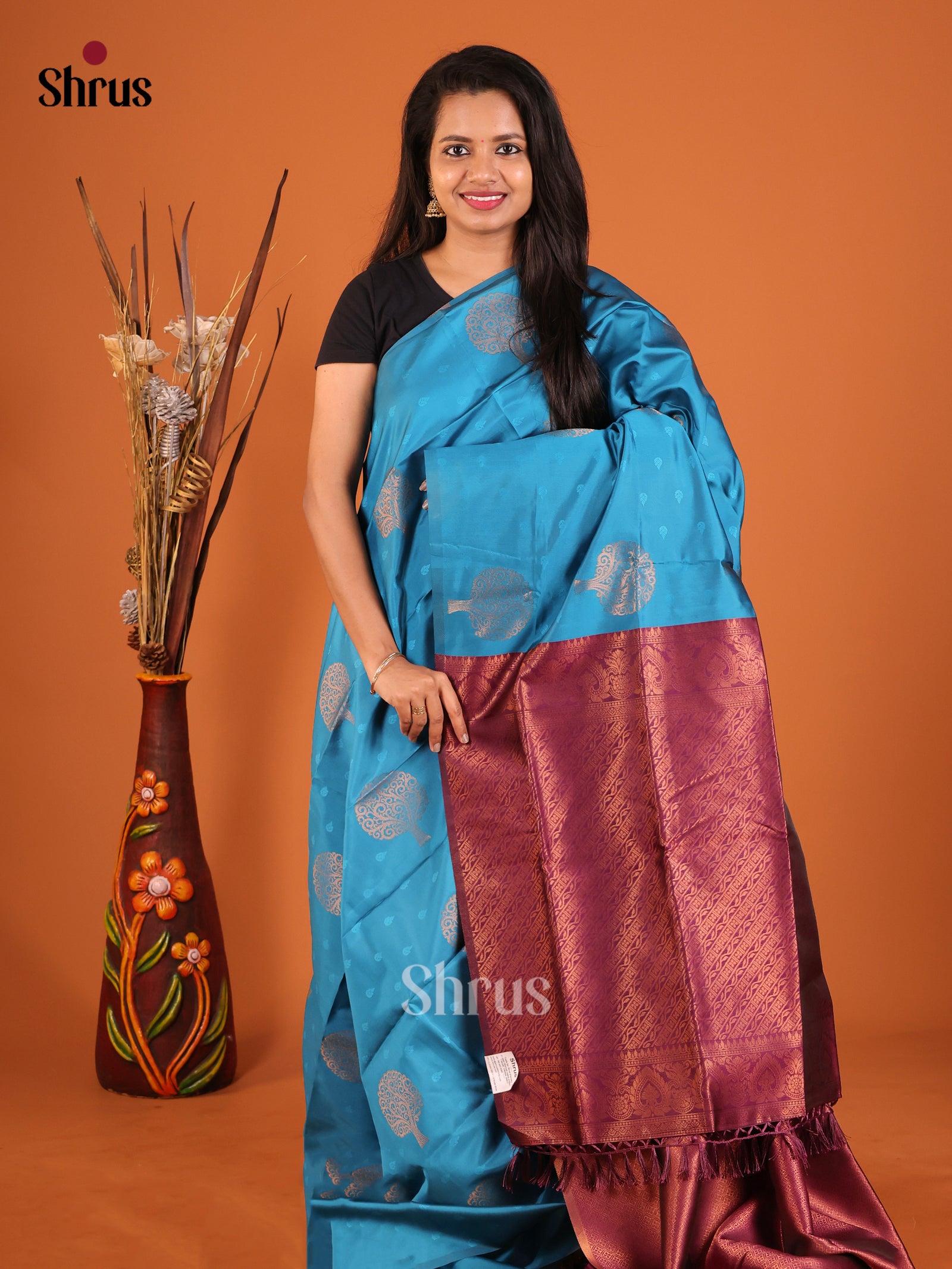 Blue & Purple - Semi Softsilk Saree