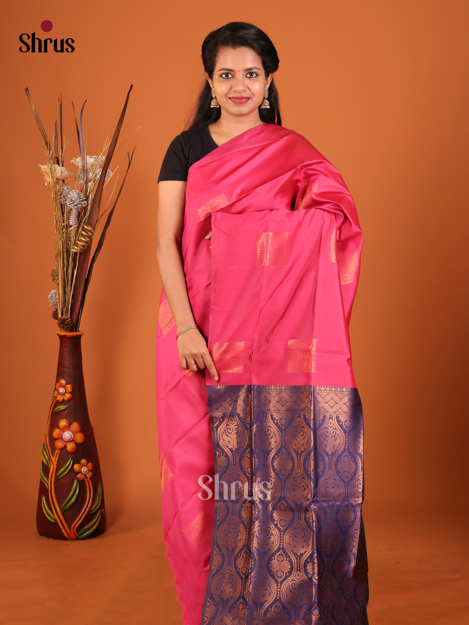 Pink & Blue - Semi Softsilk Saree - Shop on Shrus.com