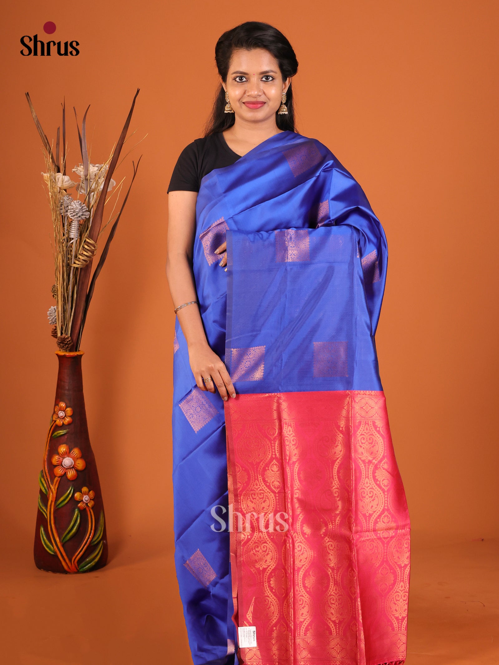 Blue & Pink - Semi Softsilk Saree