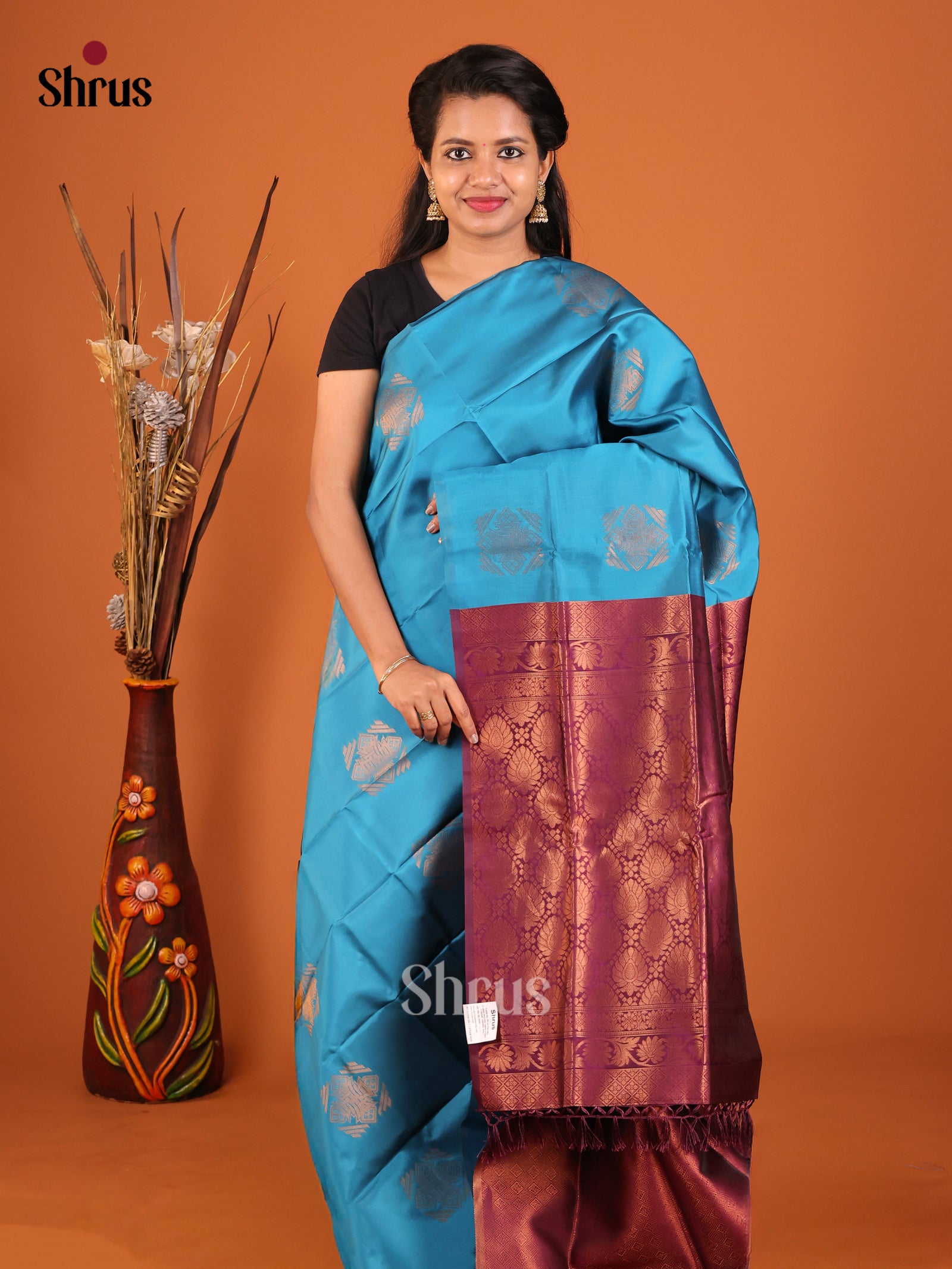 Blue & Maroon - Semi Softsilk Saree