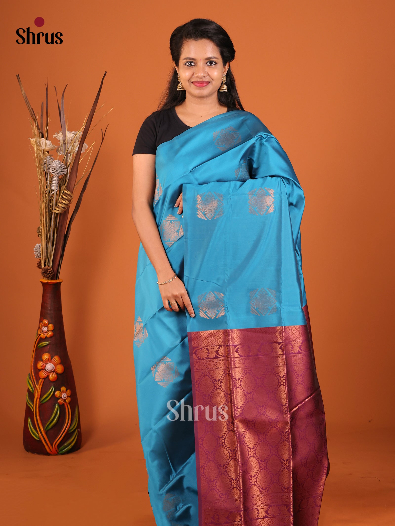 Blue & Maroon - Semi Softsilk Saree