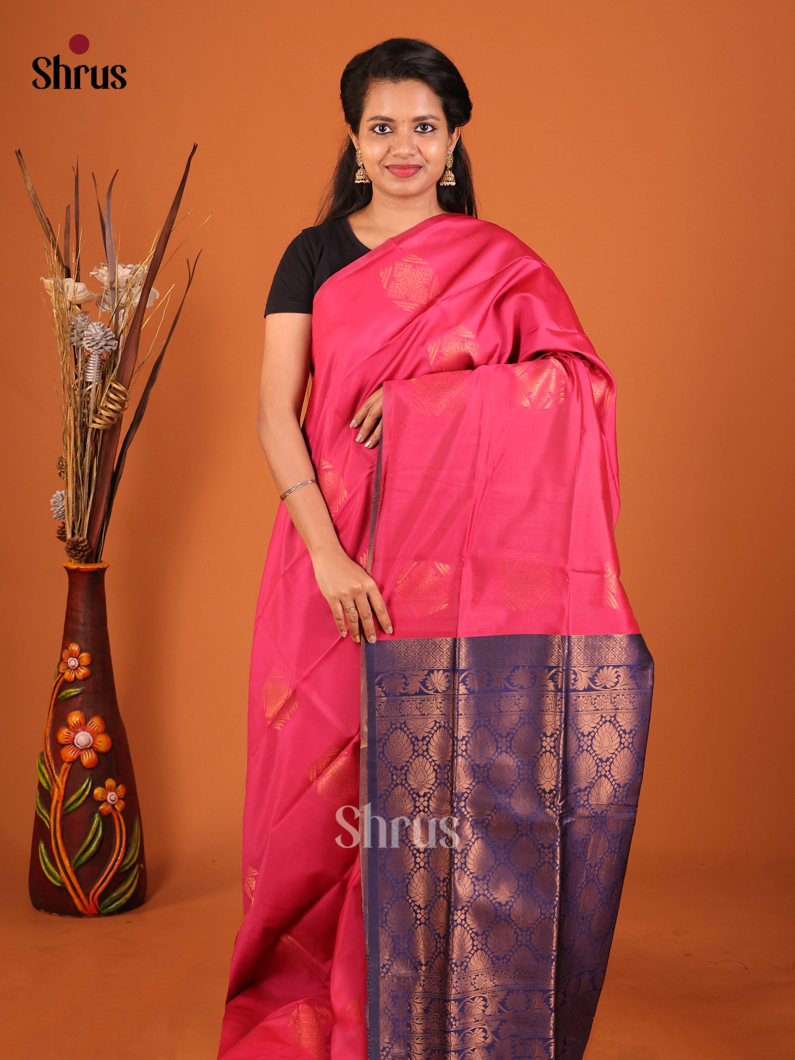 Pink & Blue - Semi Softsilk Saree - Shop on Shrus.com