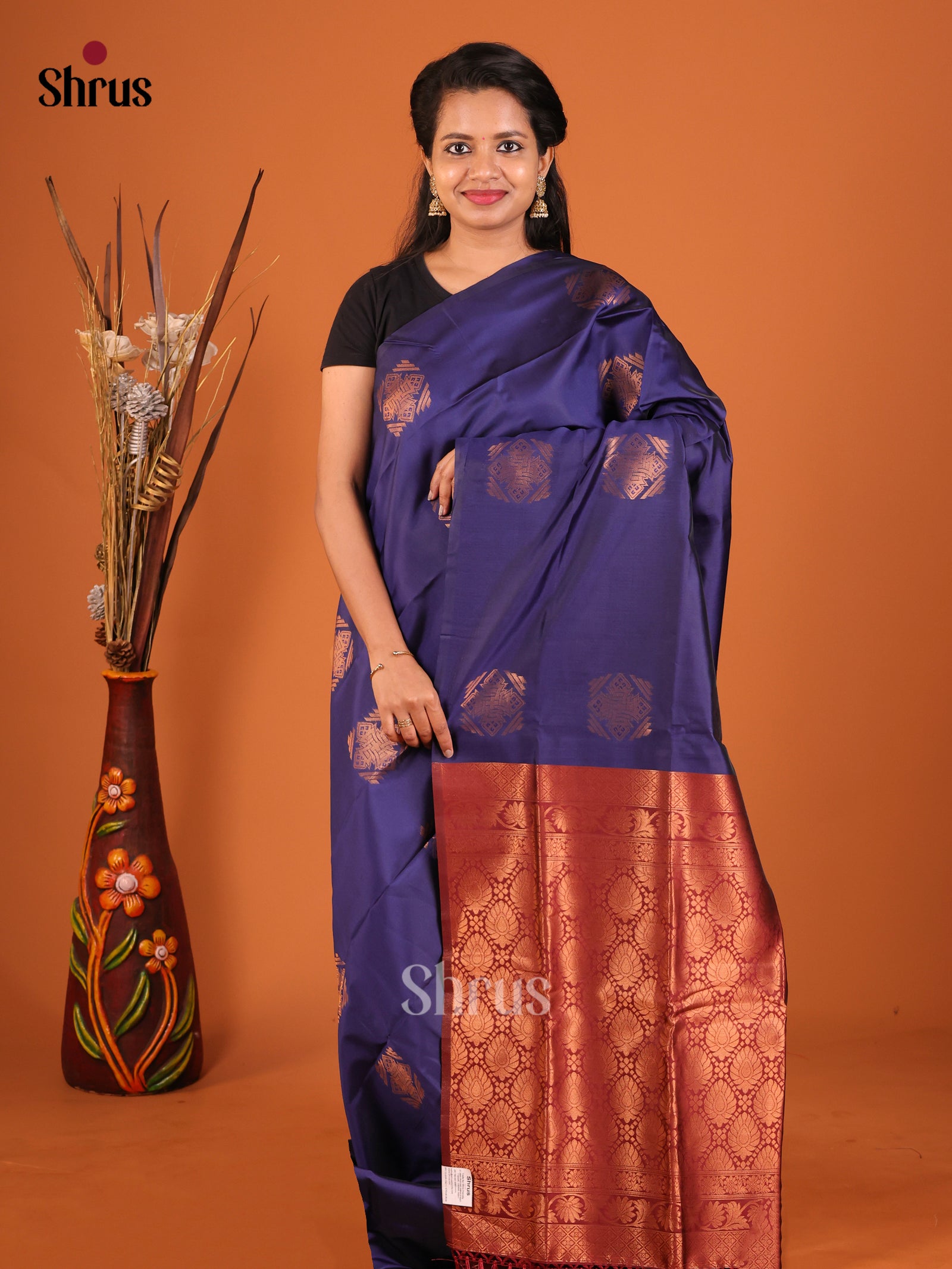 Blue & Maroon - Semi Softsilk Saree