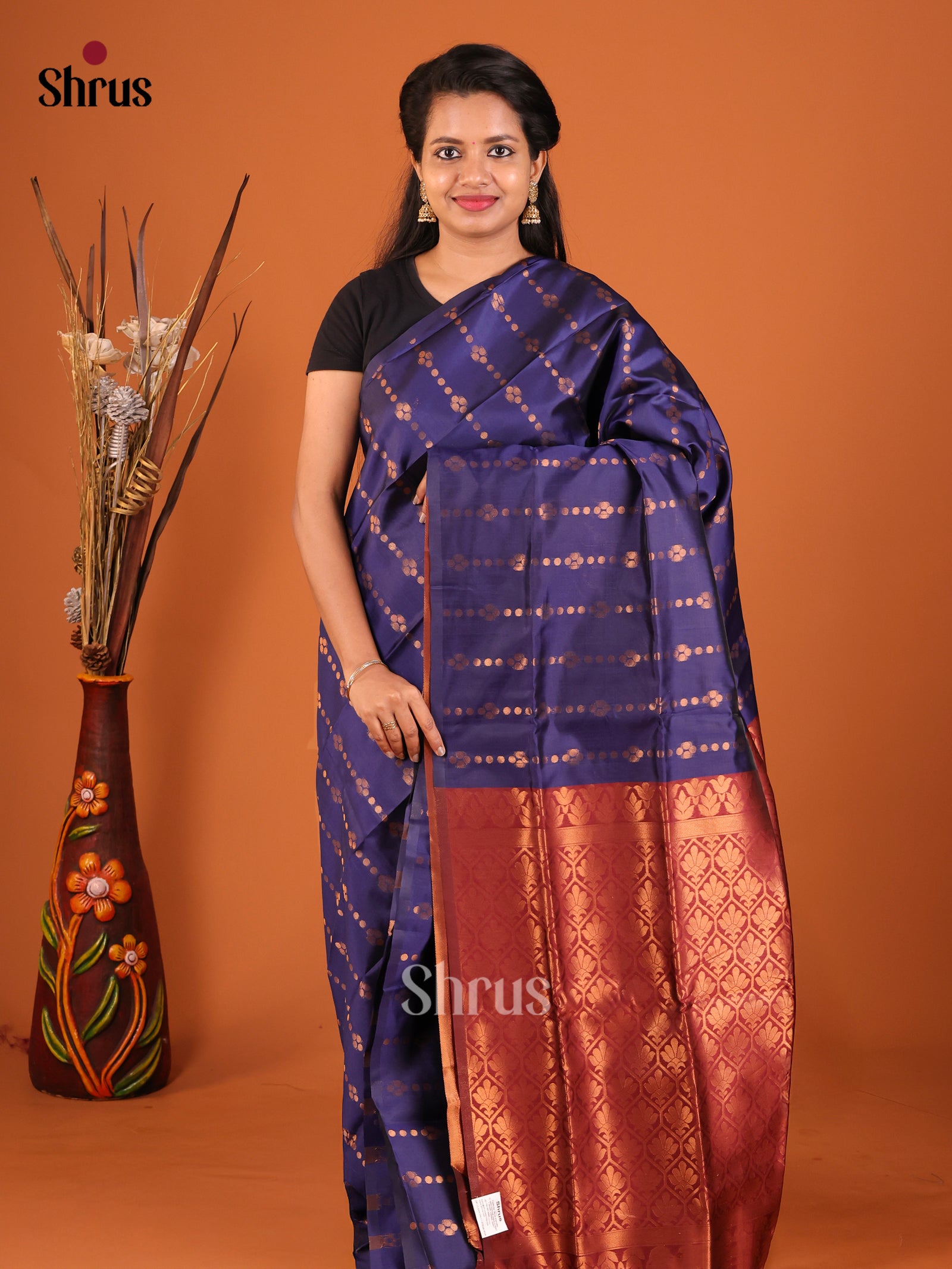 Blue & Maroon - Semi Softsilk Saree
