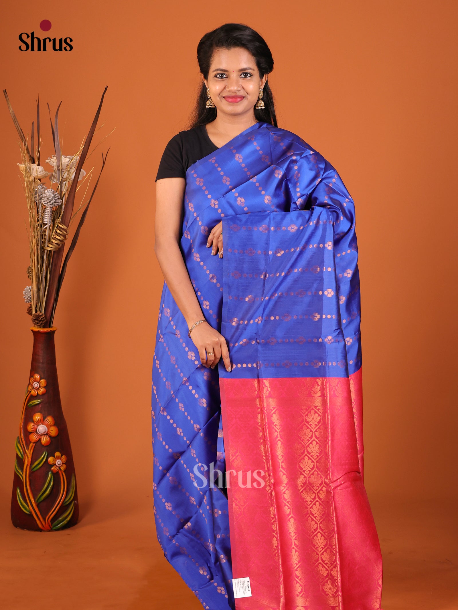 Blue & Pink - Semi Softsilk Saree