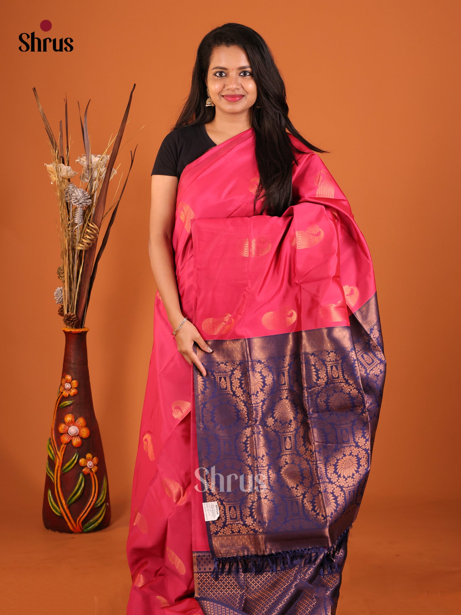 Pink & Blue - Semi Softsilk Saree - Shop on Shrus.com