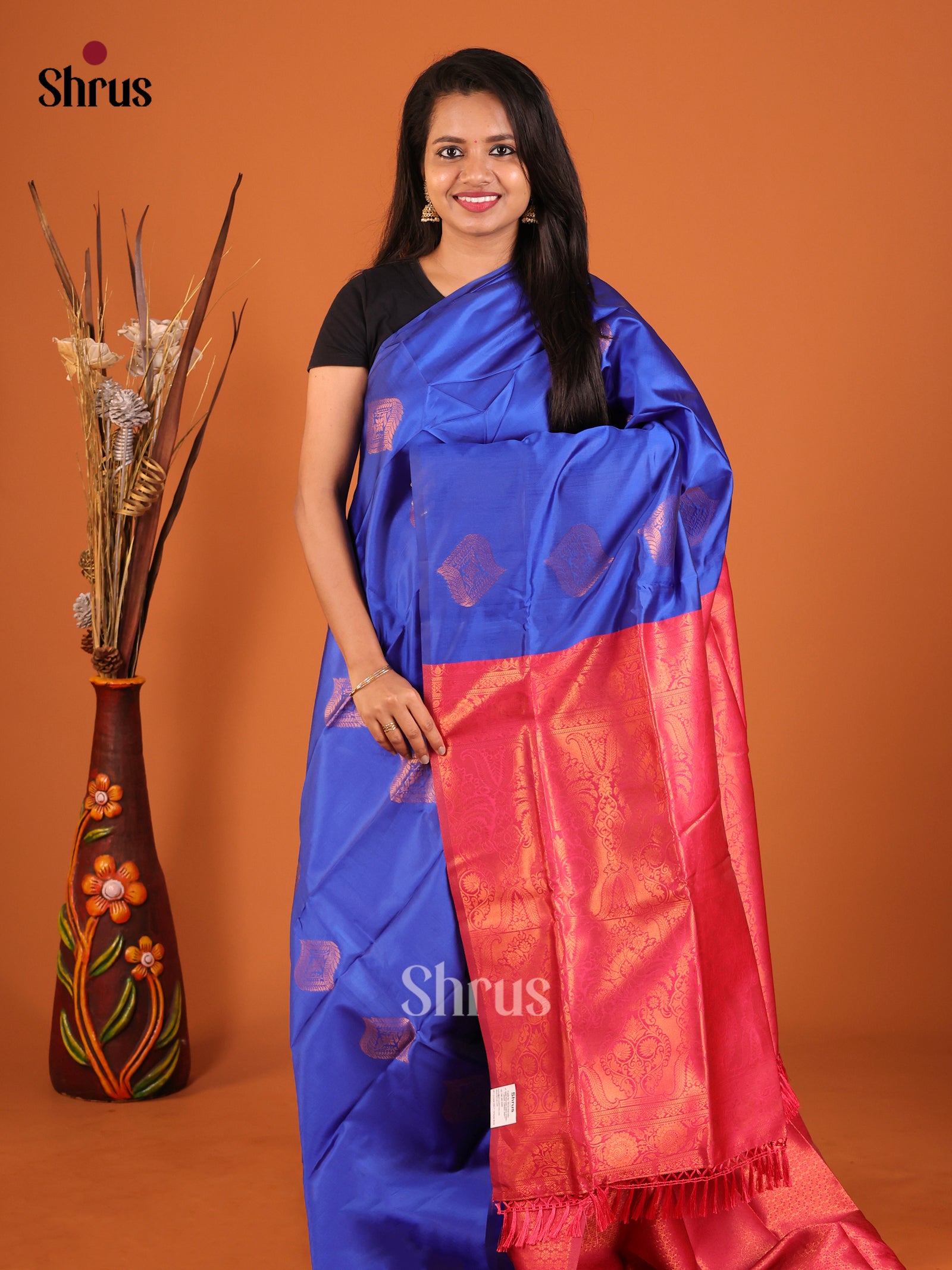 Blue & Pink - Semi Softsilk Saree