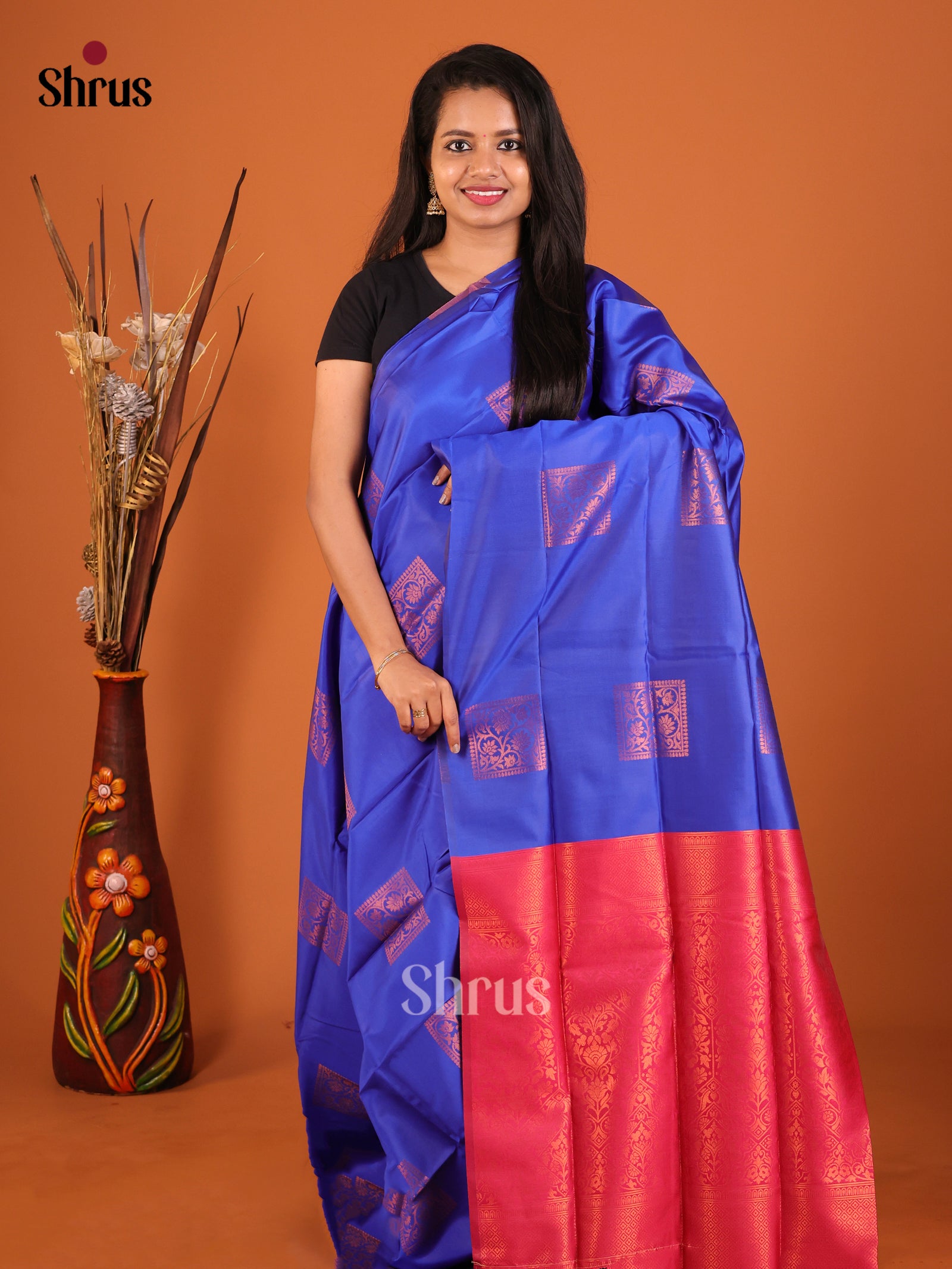 Blue & Pink- Semi Softsilk Saree