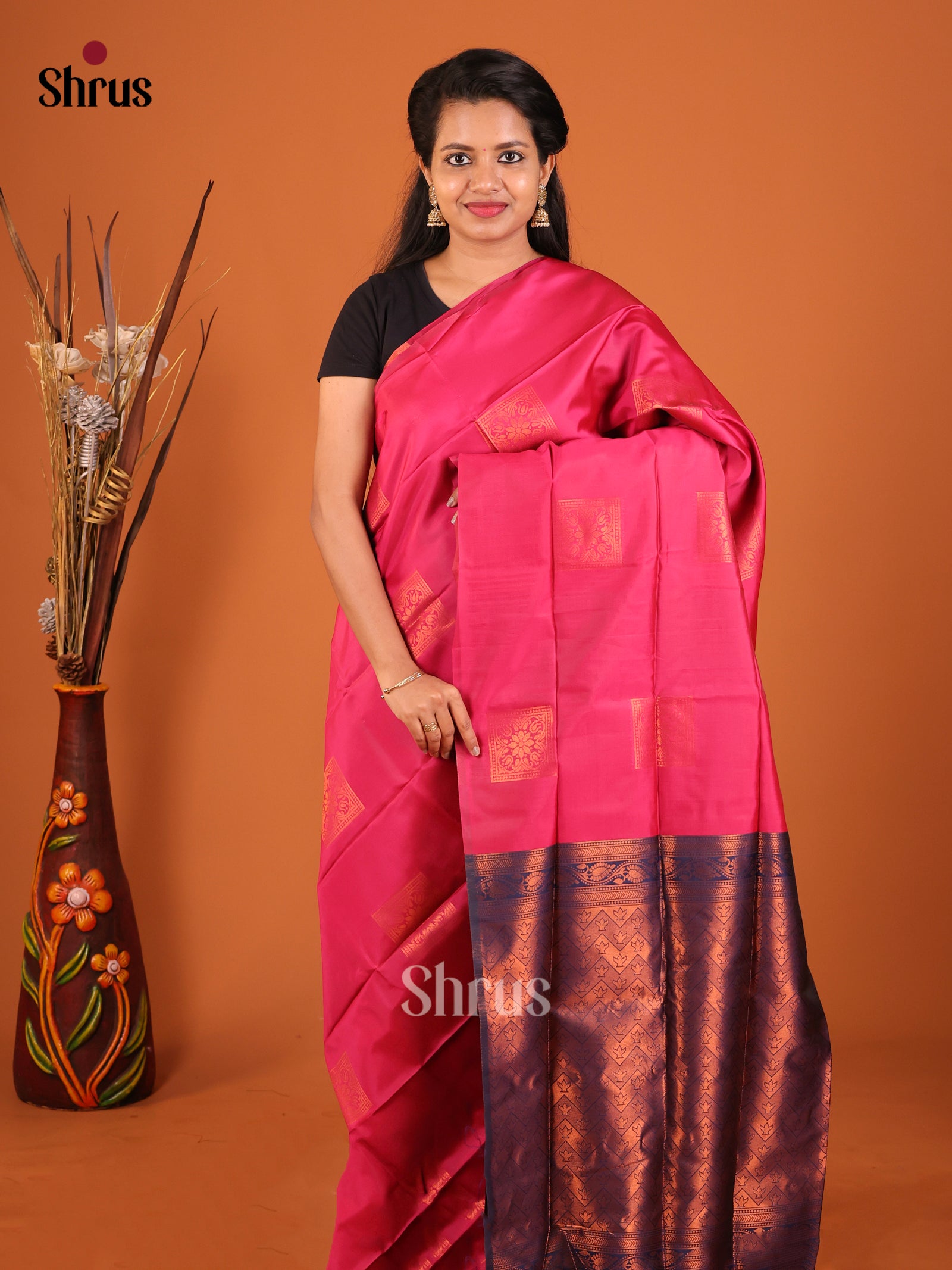 Pink & Blue - Semi Softsilk Saree - Shop on Shrus.com