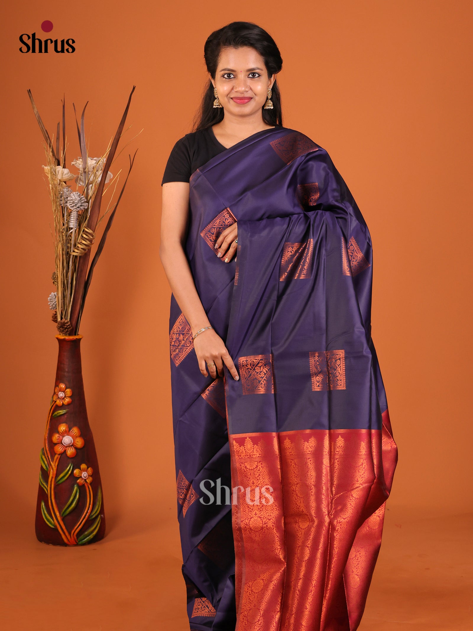 Blue & Maroon - Semi Softsilk Saree