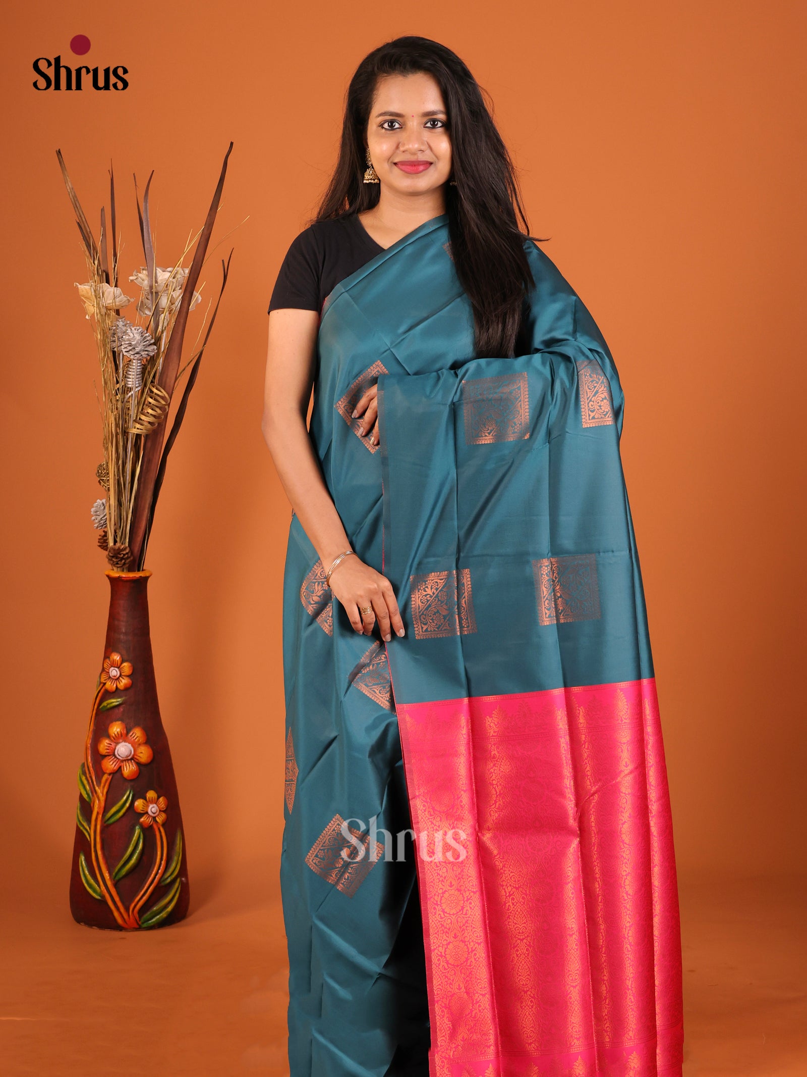 Blue & Pink - Semi Softsilk Saree