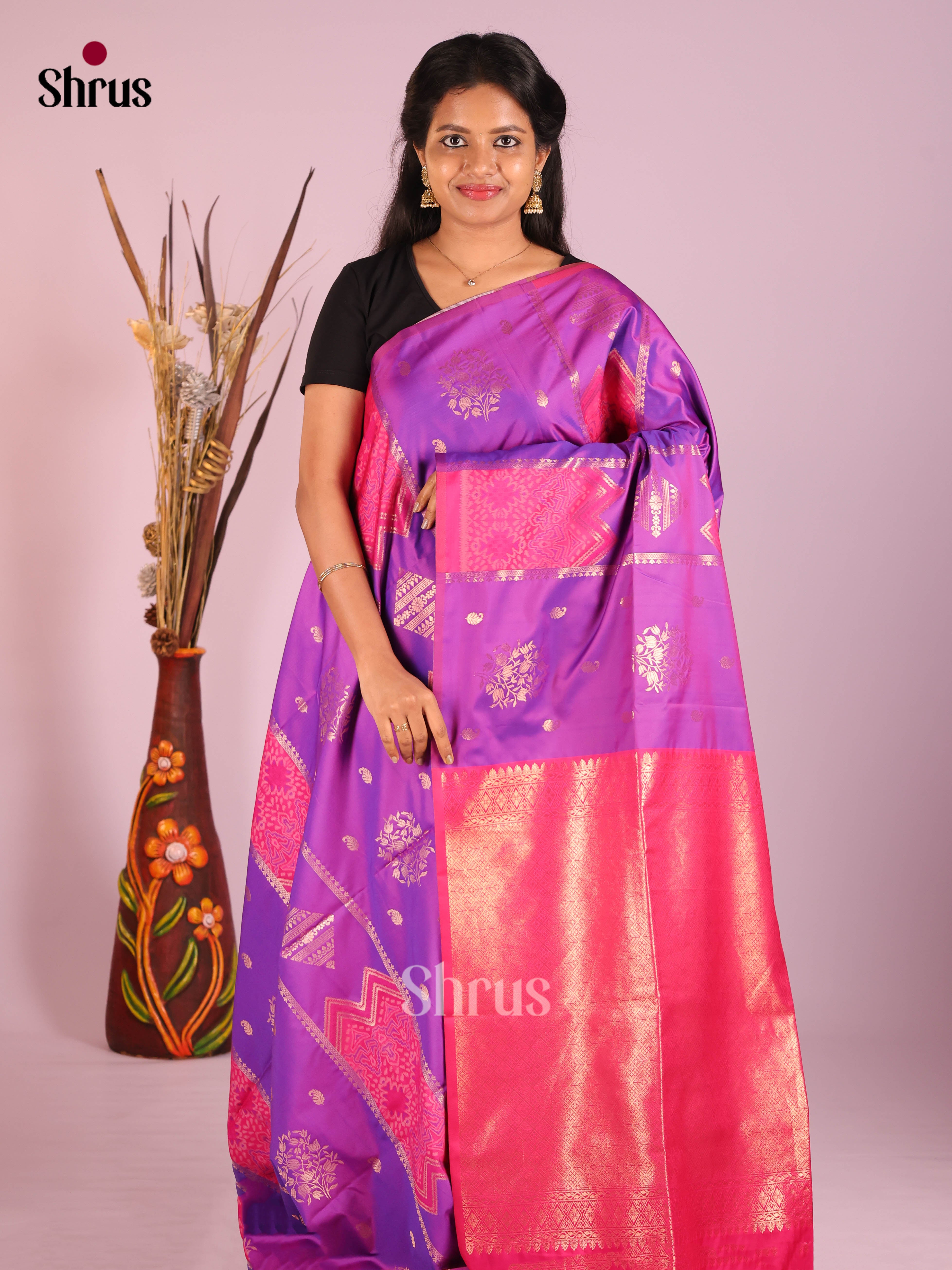 Purple & Pink - Semi Softsilk Saree