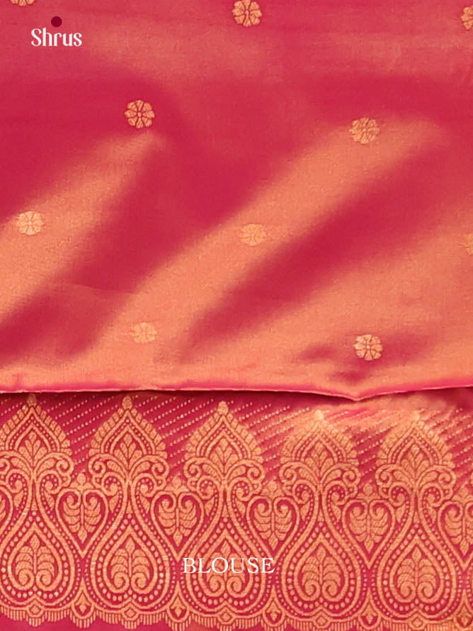 Green & Orange - Semi Softsilk Saree
