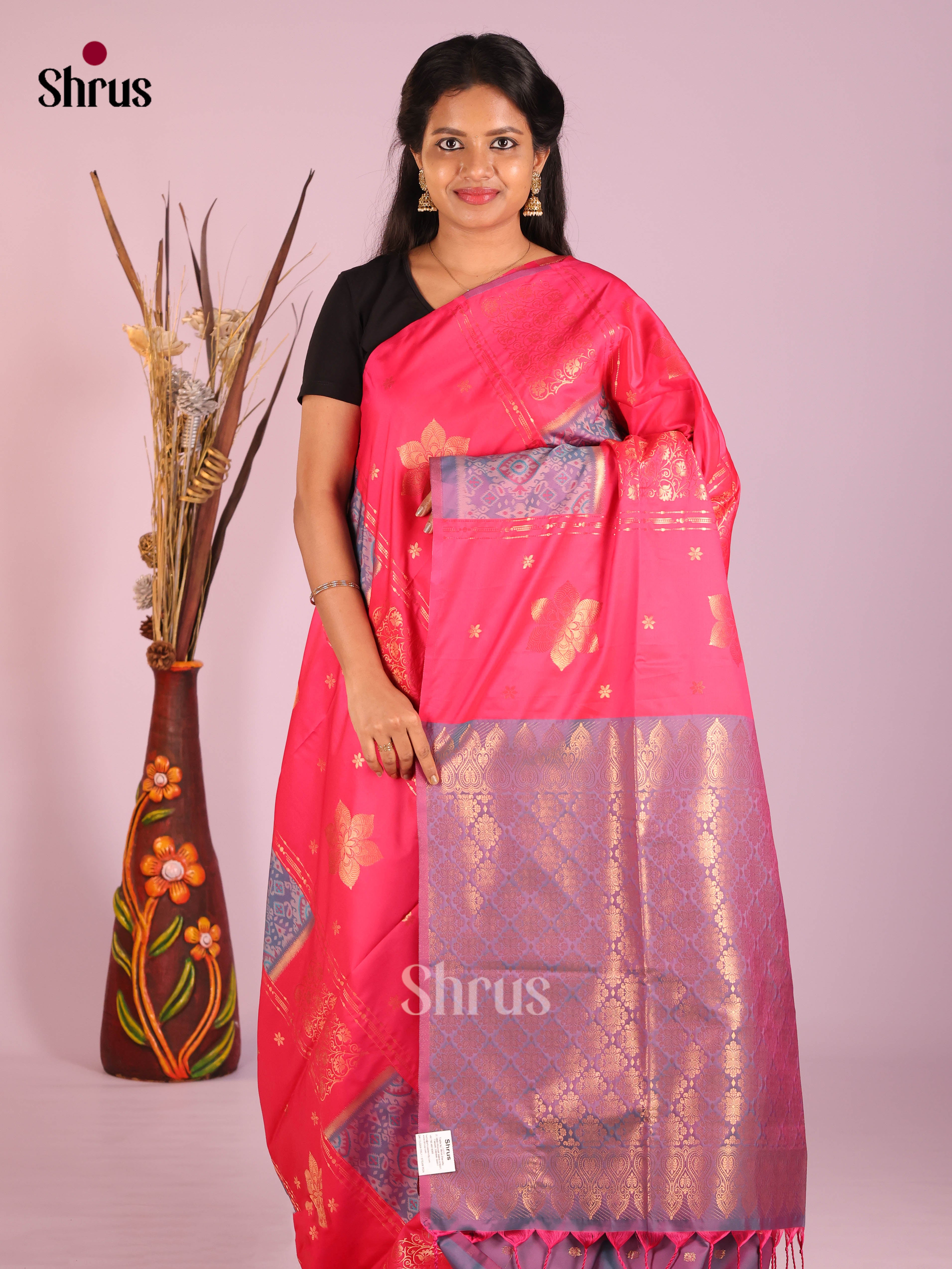 Pink & Purple - Semi Softsilk Saree