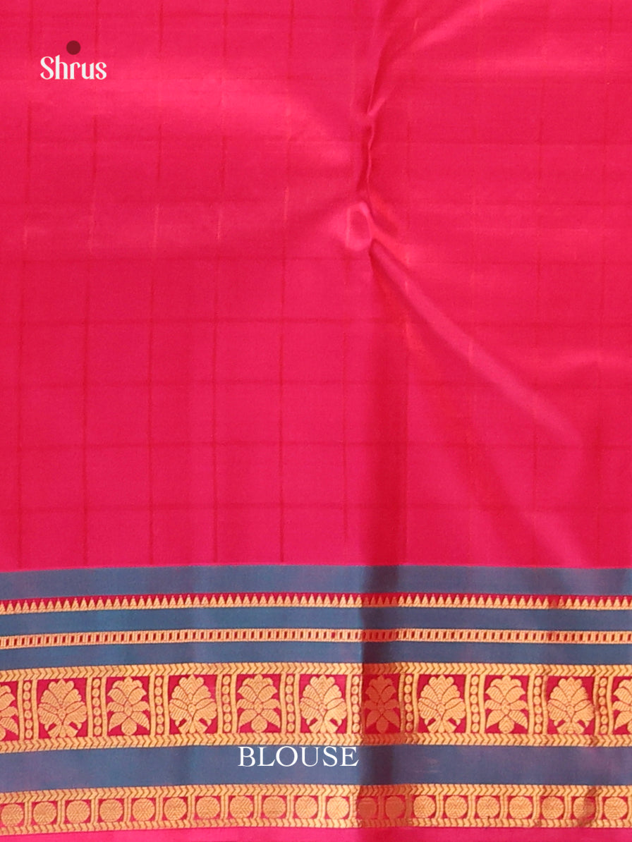 Vibrant Orange Kanjivaram Saree with self checks, zari buttas & Pink Pallu