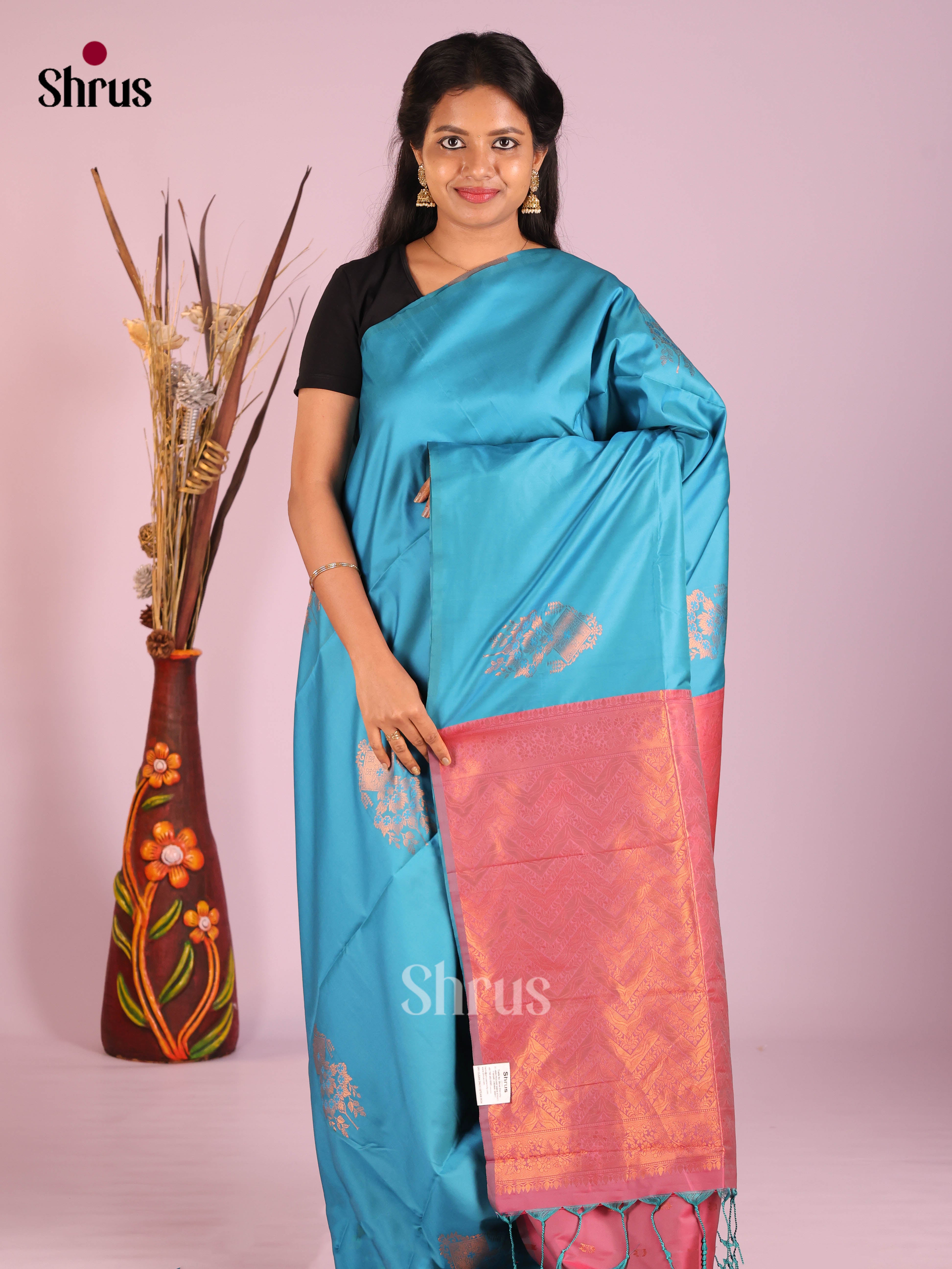 Blue - Semi Softsilk Saree