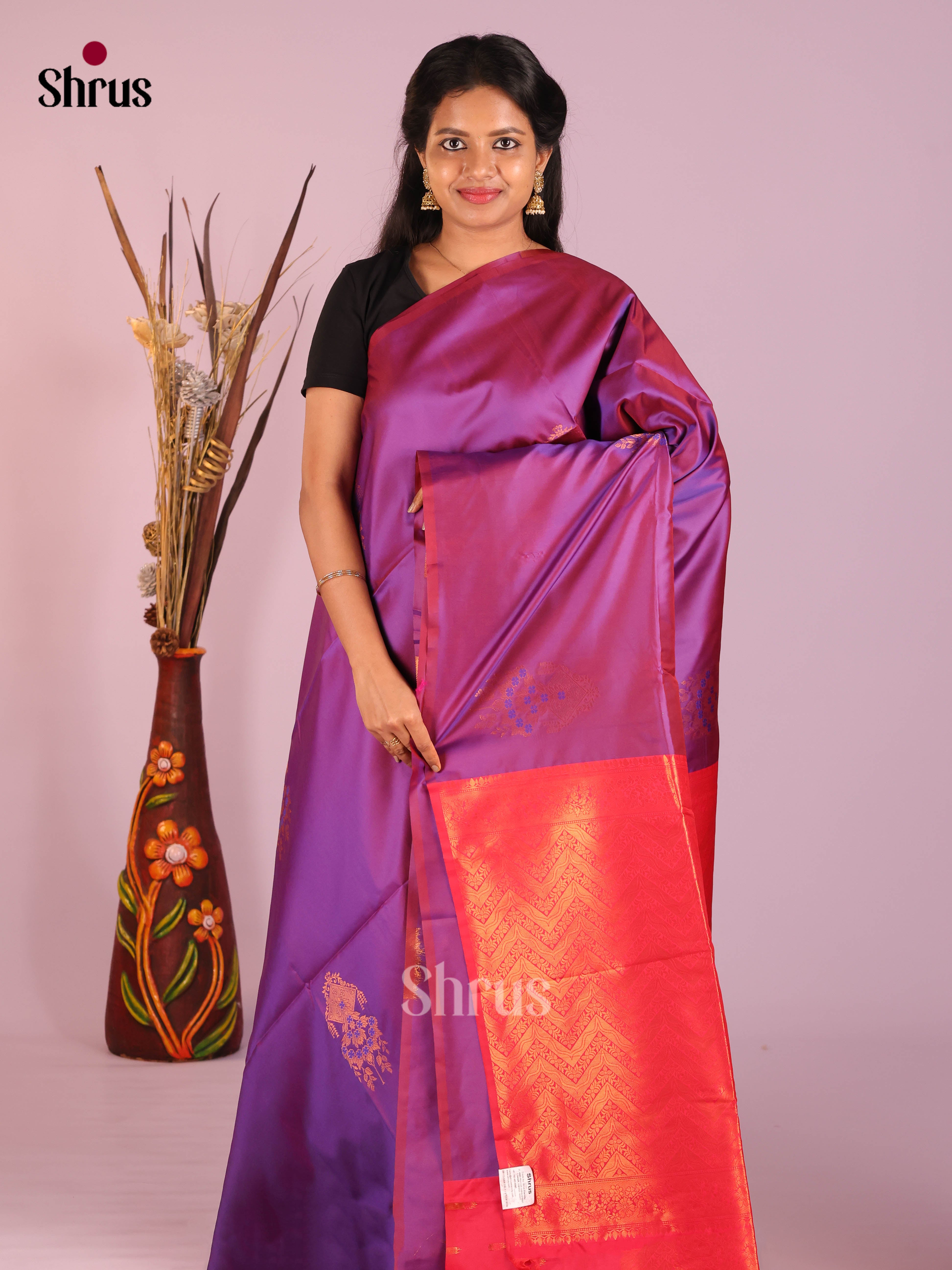 Purple & Pink - Semi Softsilk Saree