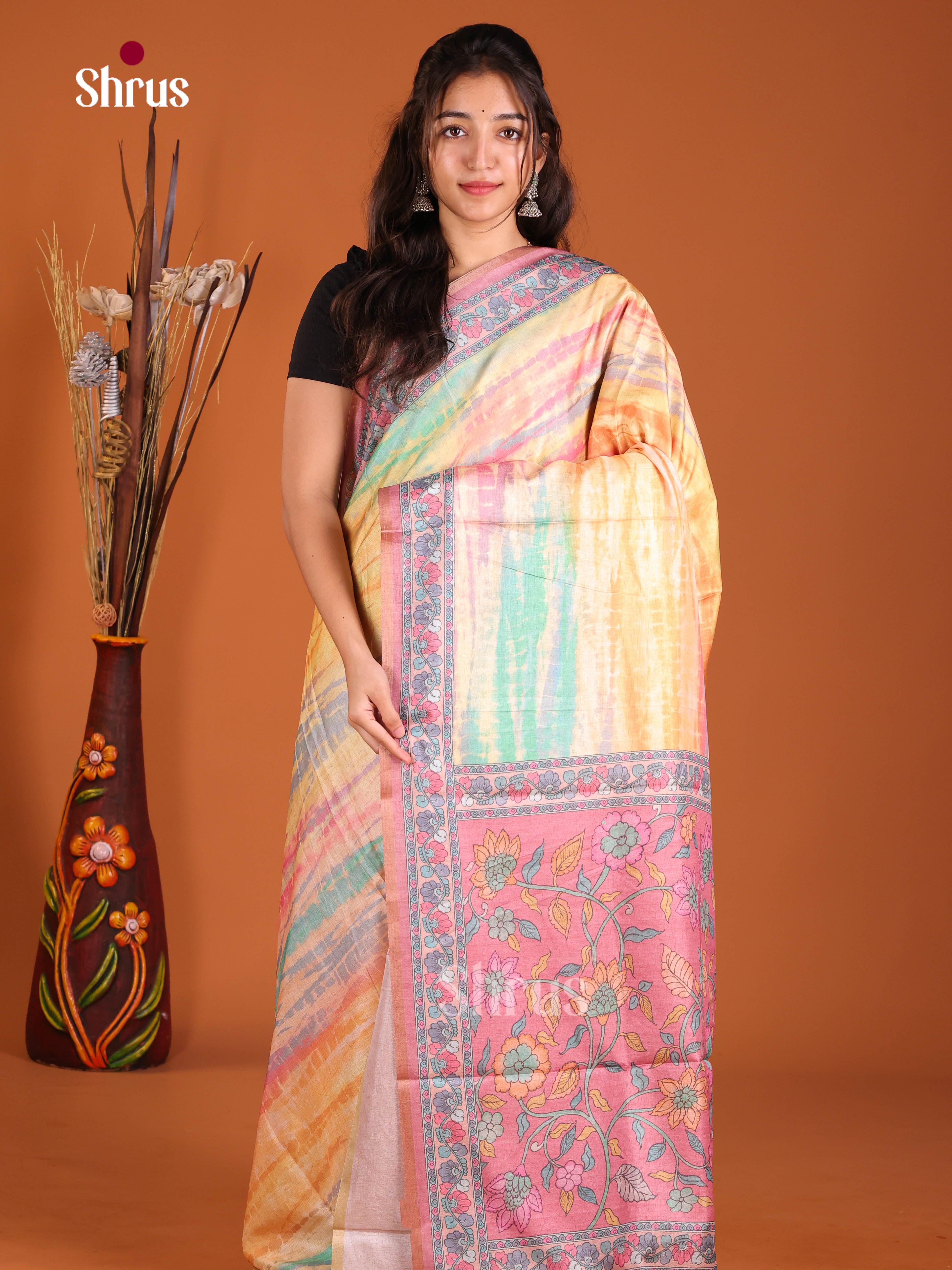 DIS22191 - Semi Maheshwari Print Saree