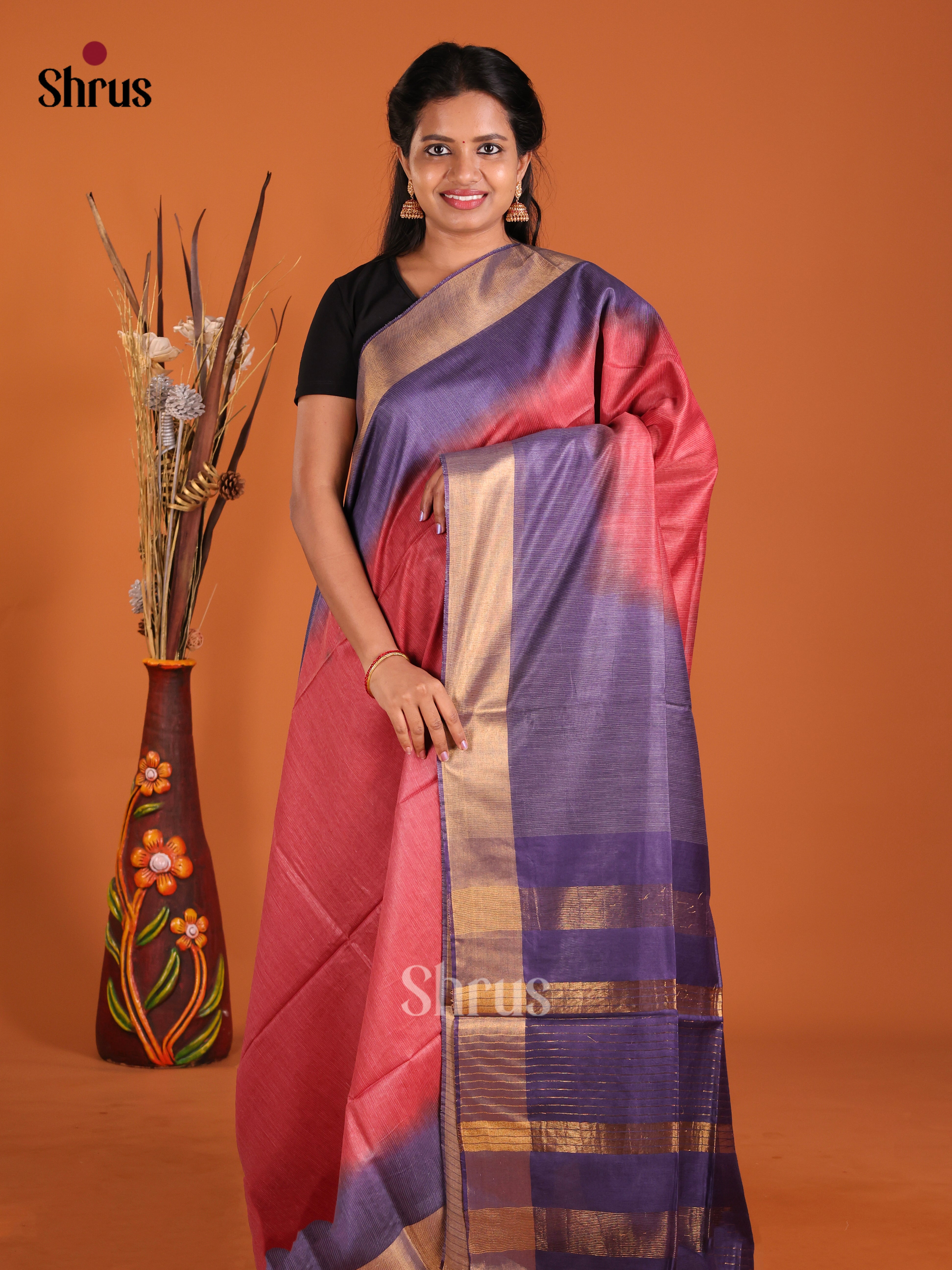 Red & Blue - Semi Tussar Saree