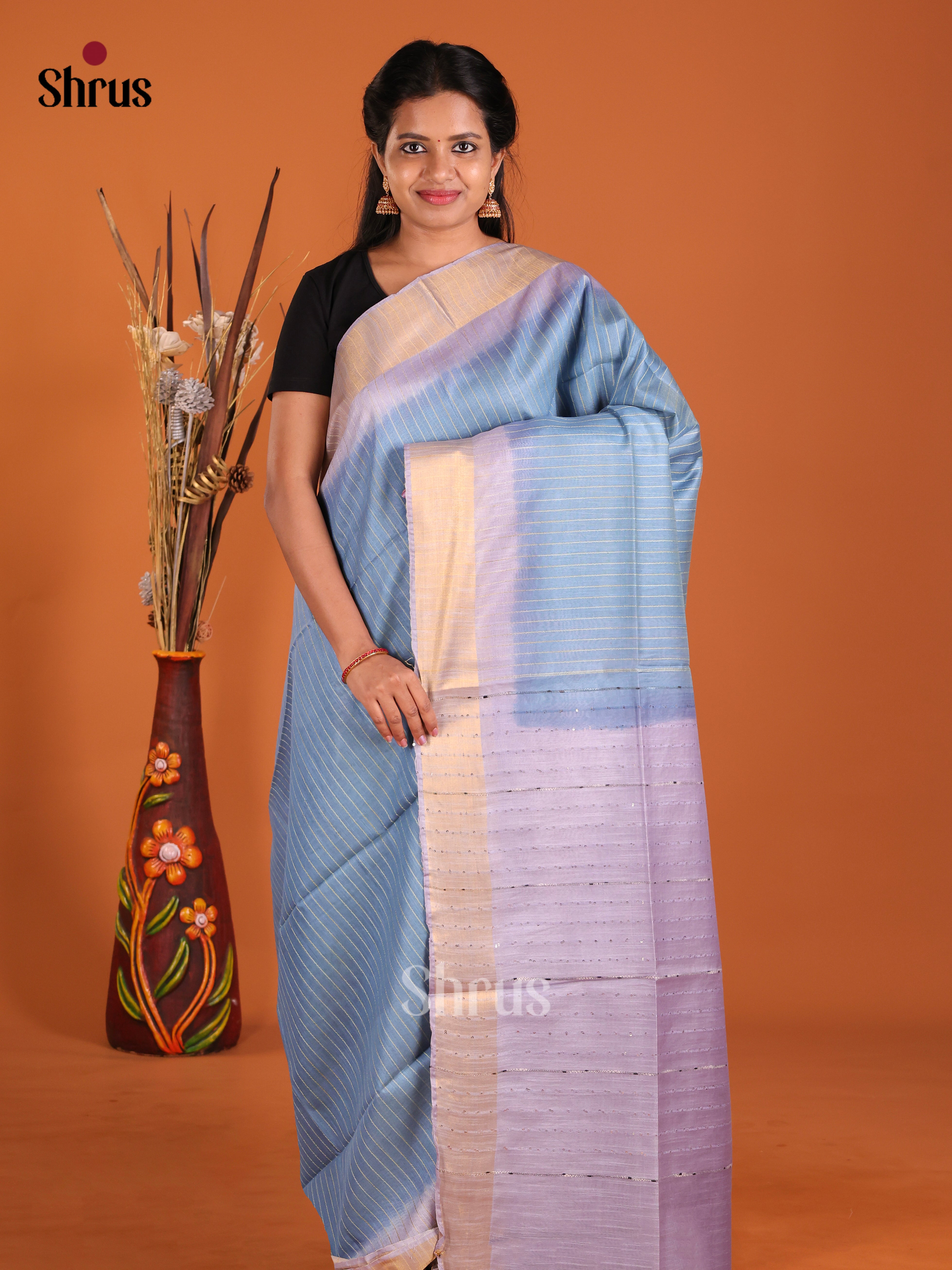 Blue & Lavender - Semi Tussar Saree
