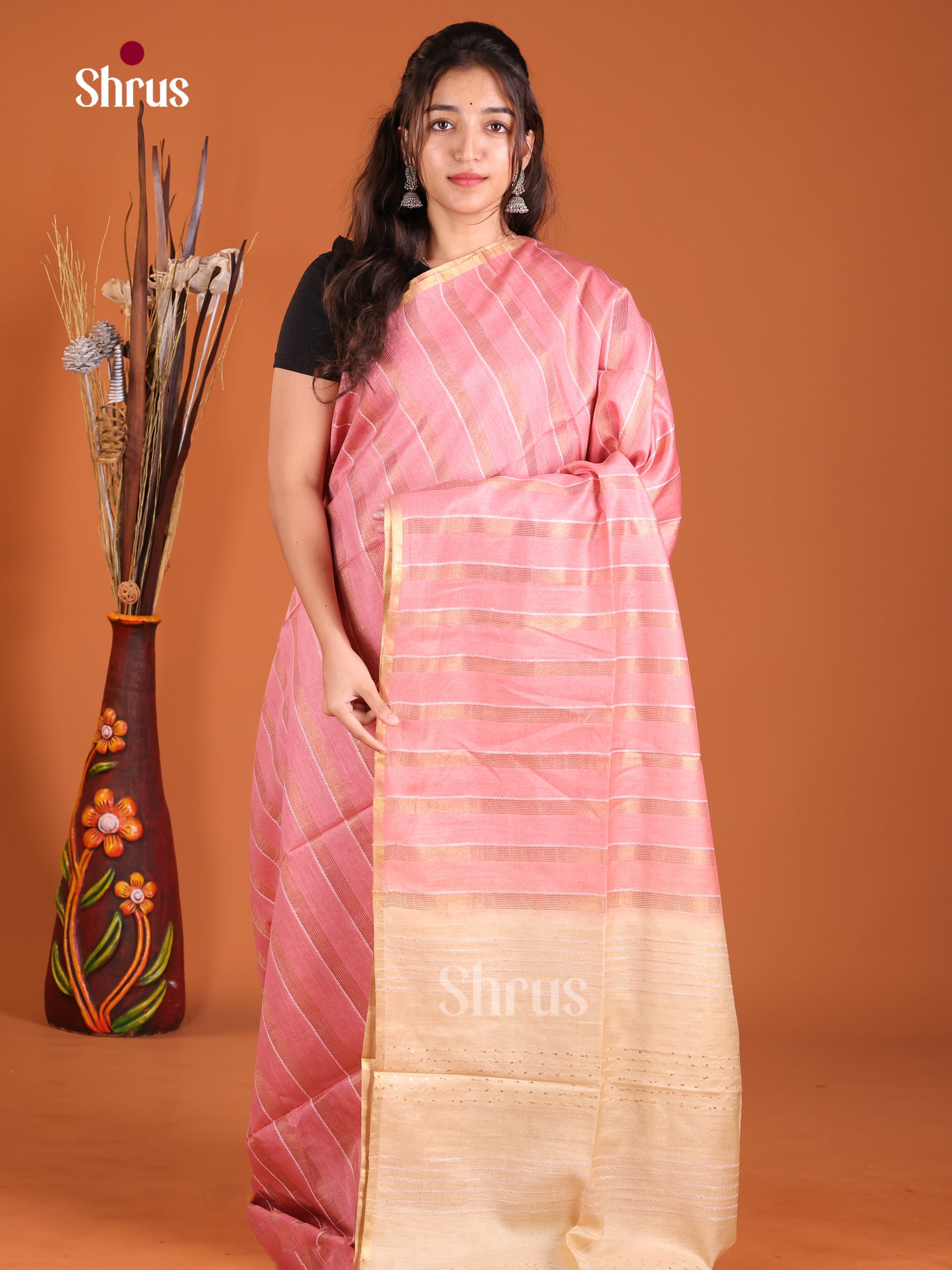 Pink & Cream - Semi Tussar Saree