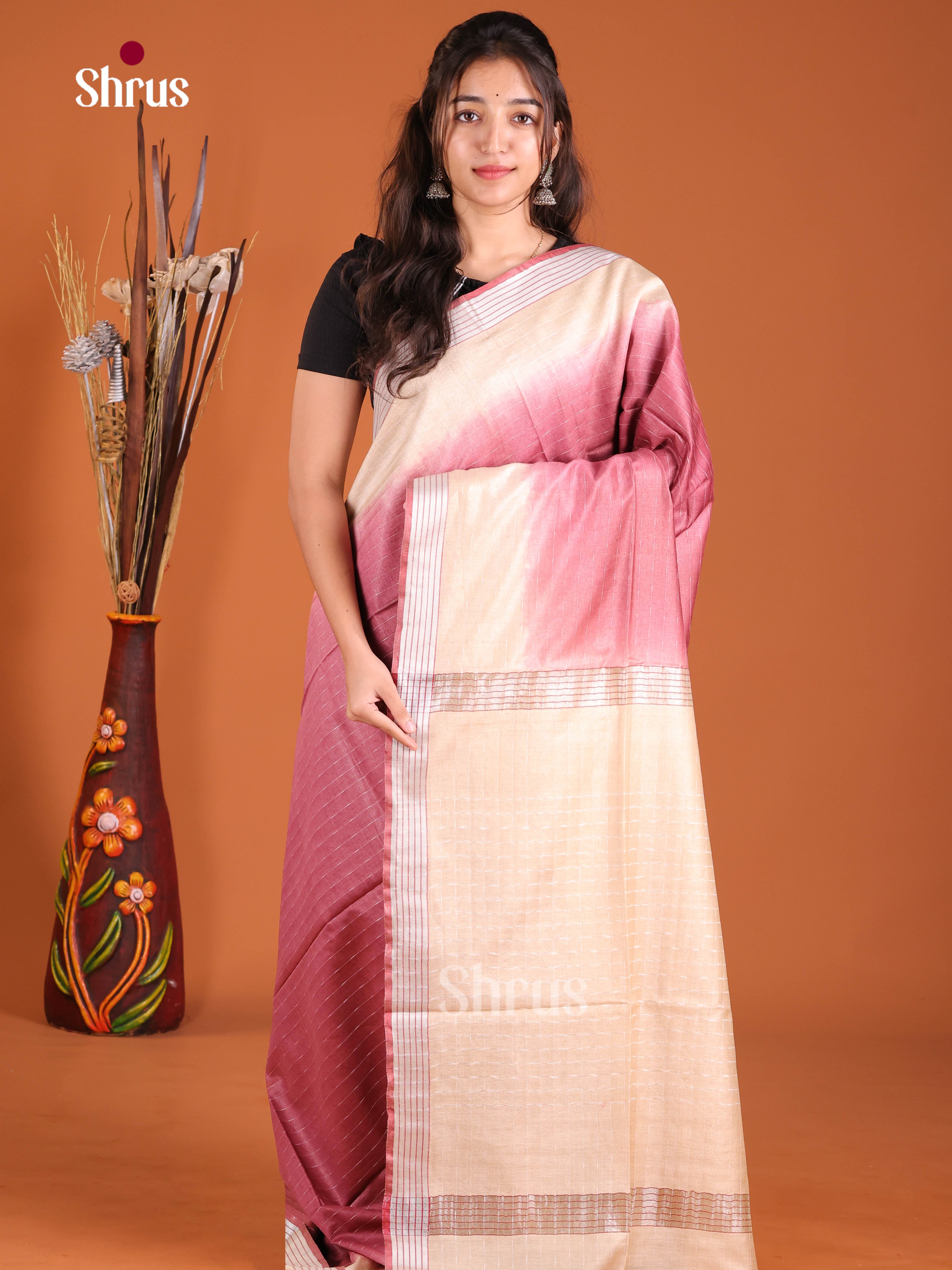 Onion Peel & Cream - Semi Tussar Saree