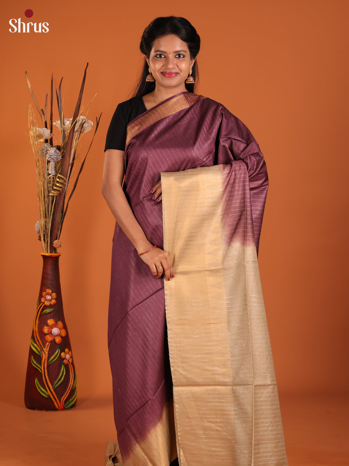 Maroon & Cream - Semi Tussar Saree