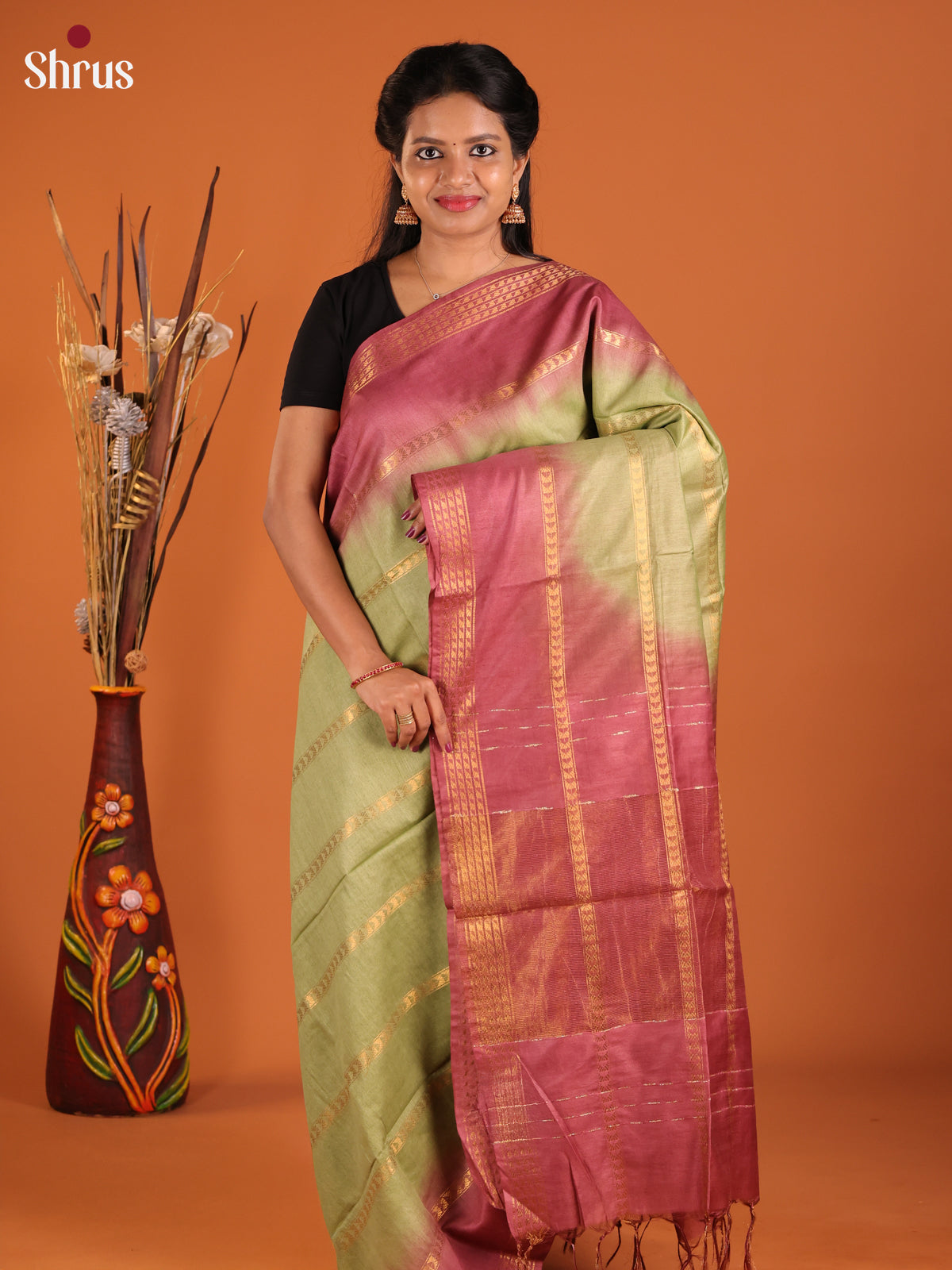 Green & Brown - Semi Tussar Saree