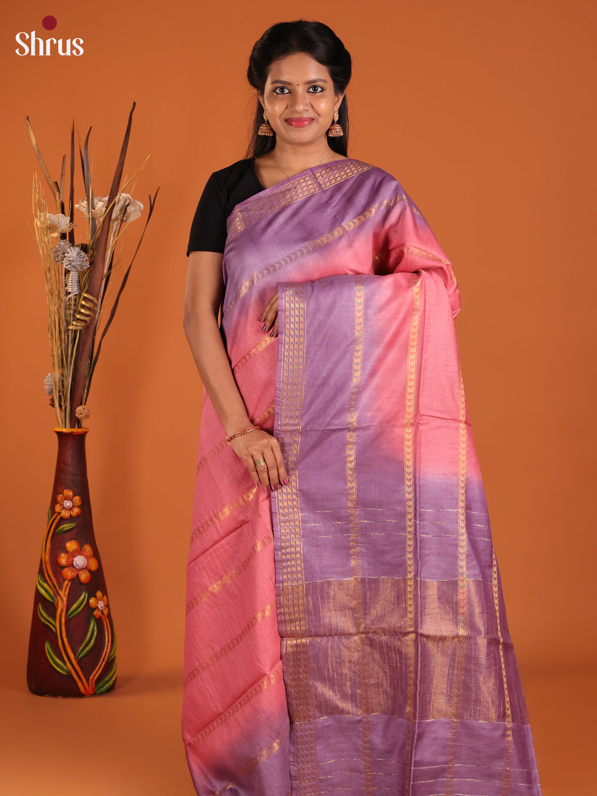 Pink & Purple - Semi Tussar Saree