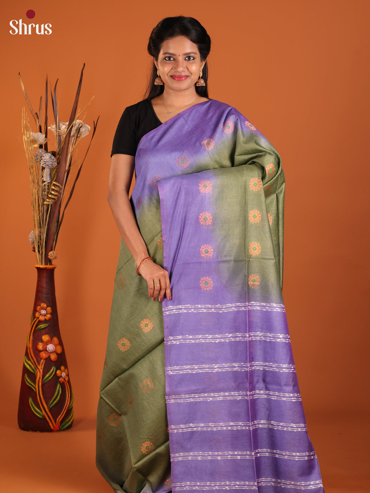Green & Purple- Semi Tussar Saree
