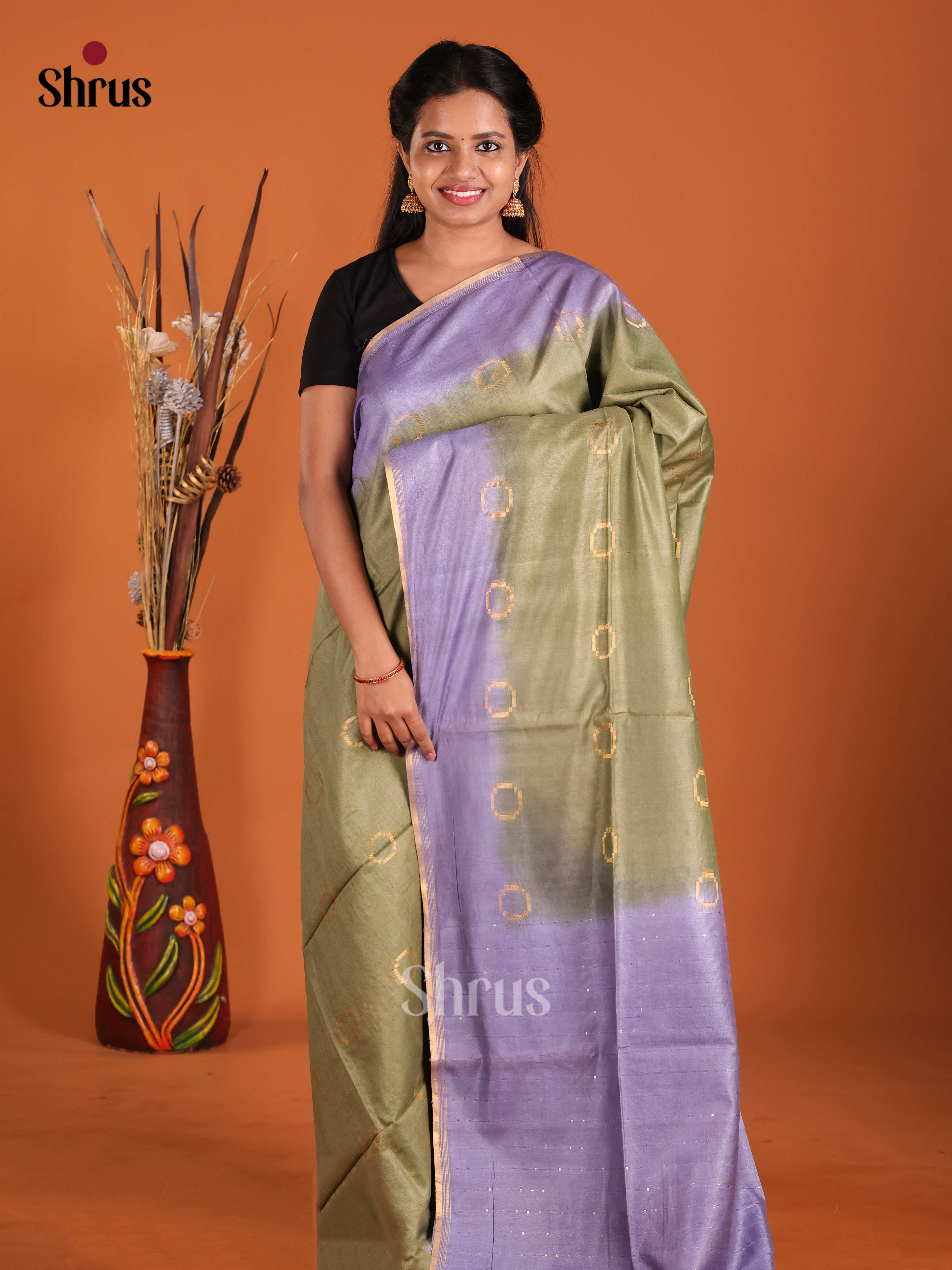 Chutney Green & Purple - Semi Tussar Saree