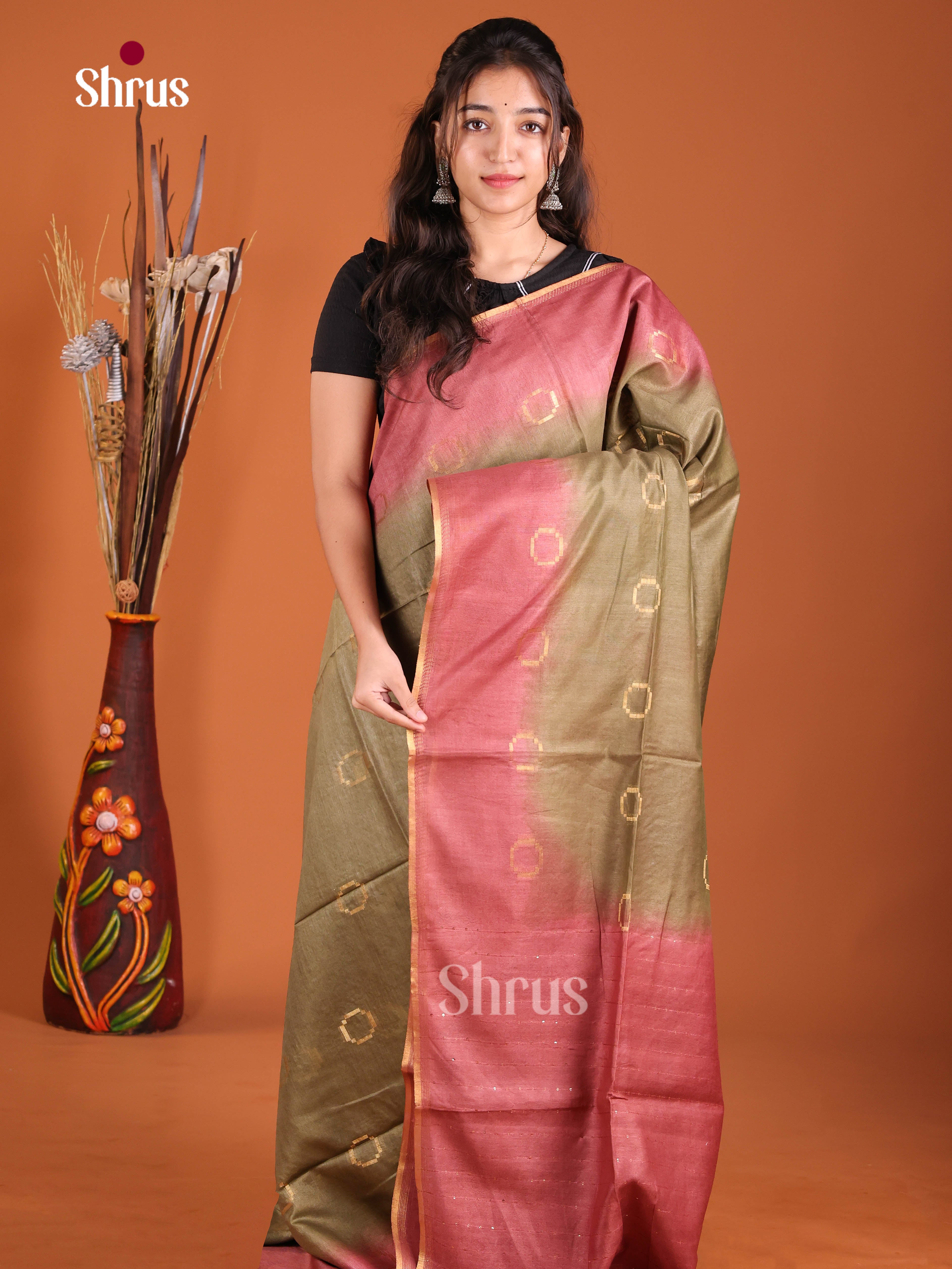 Chutney Green & Brown - Semi Tussar Saree