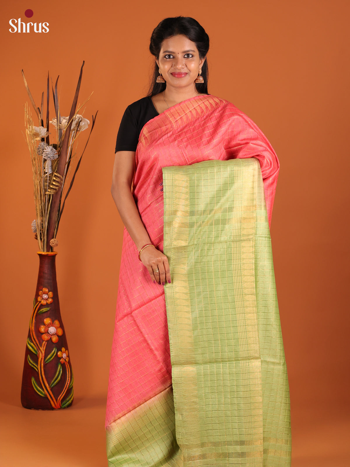 Pink & Green - Semi Tussar Saree