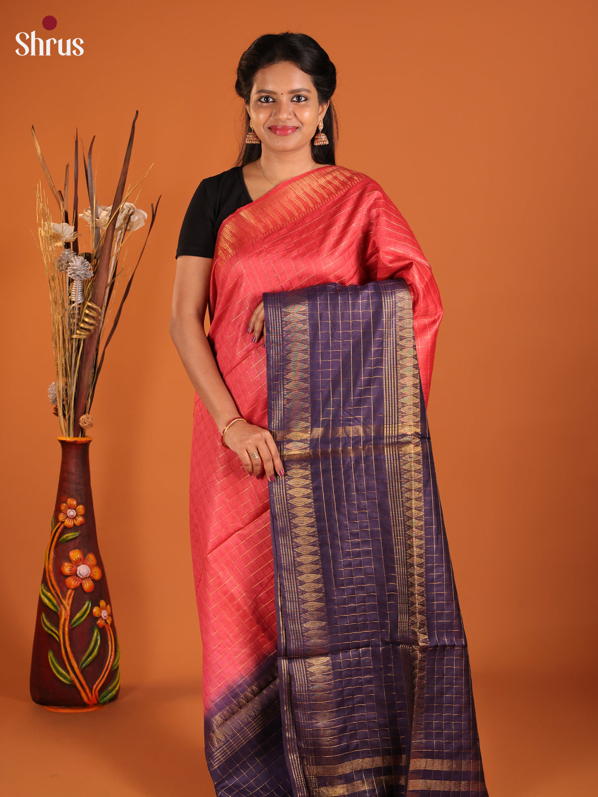 Red & Blue- Semi Tussar Saree