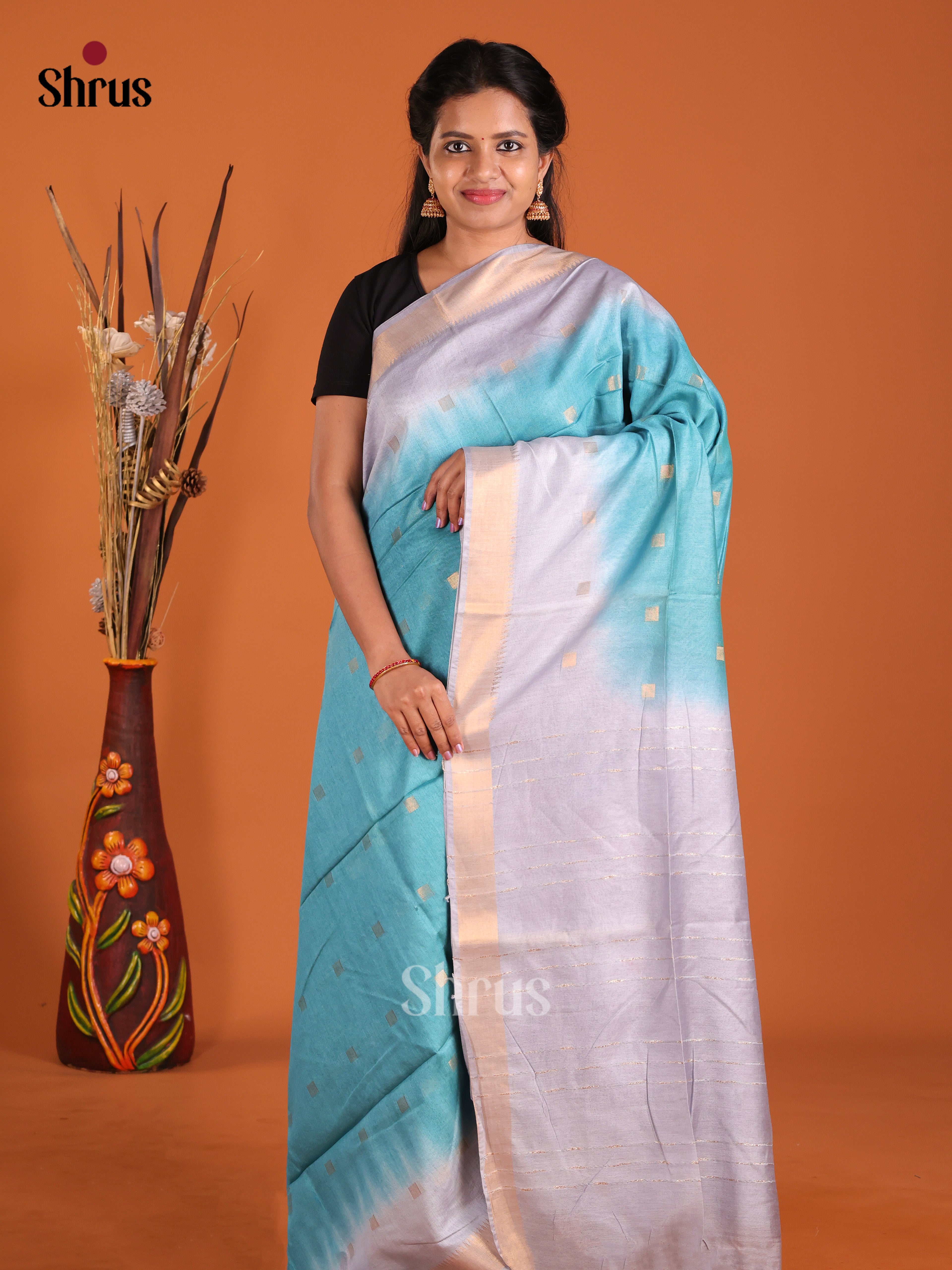 Blue & Purple - Semi Tussar Saree