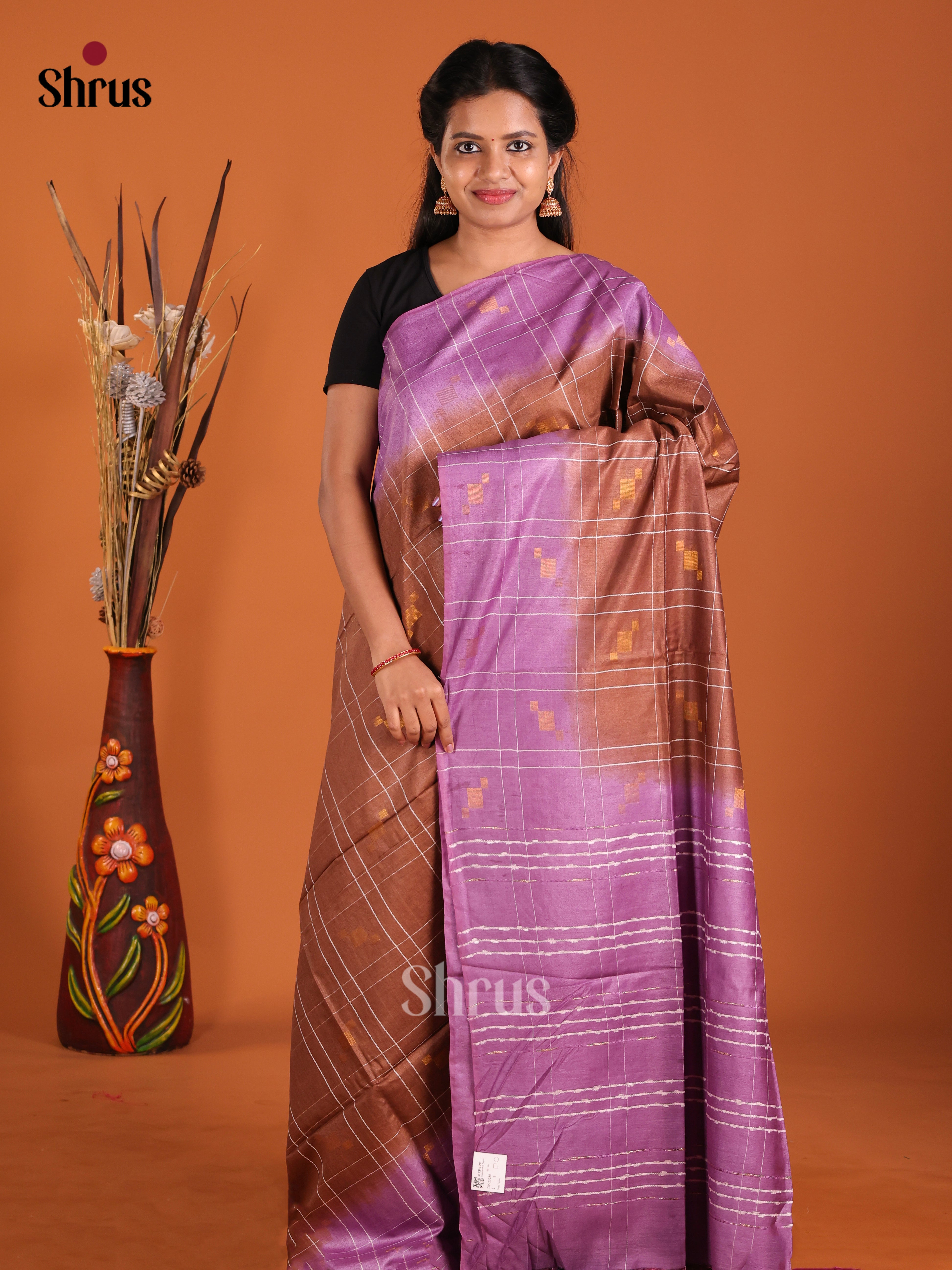 Brown & Purple- Semi Tussar Saree