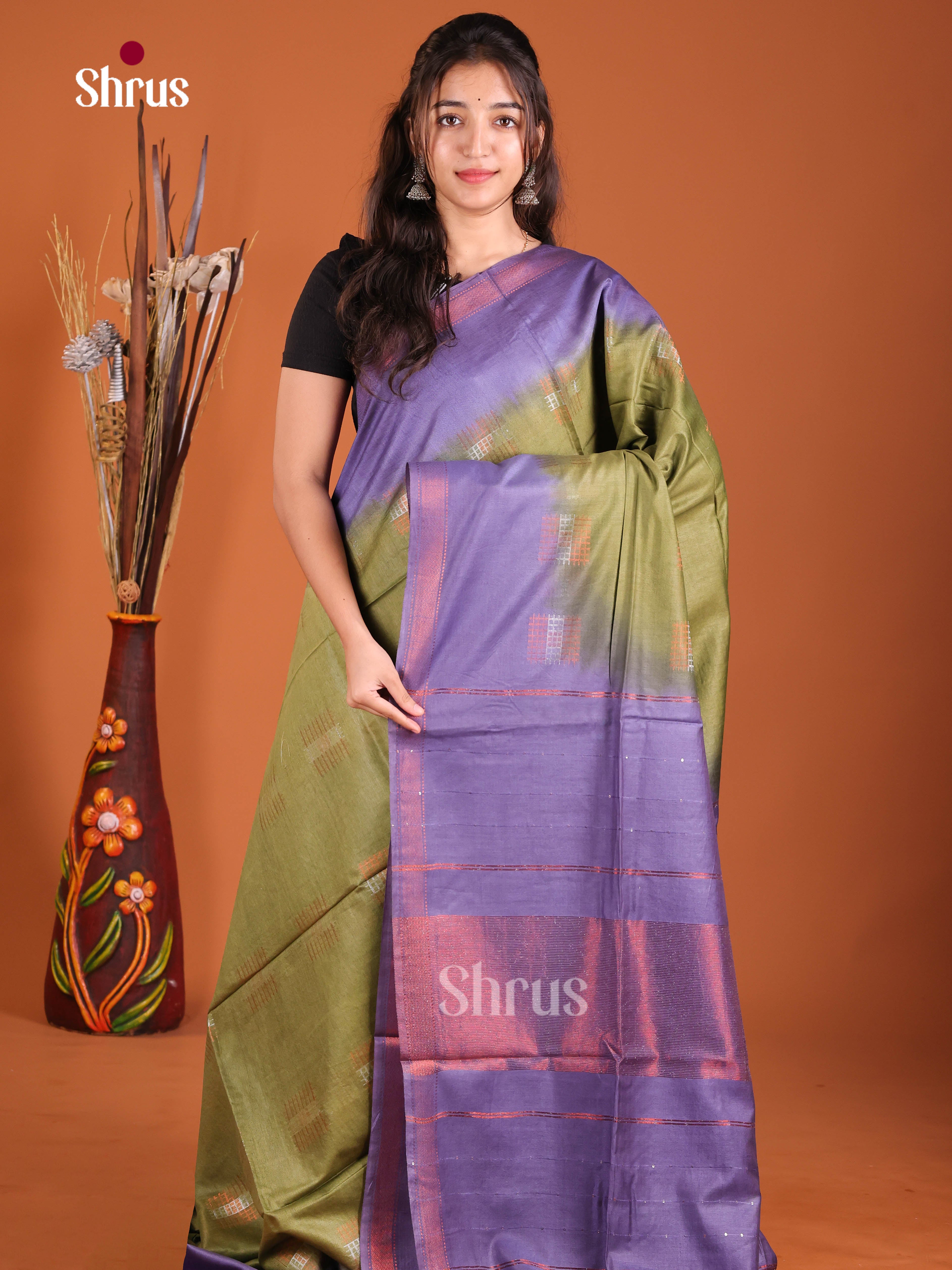 Green & Purple - Semi Tussar Saree
