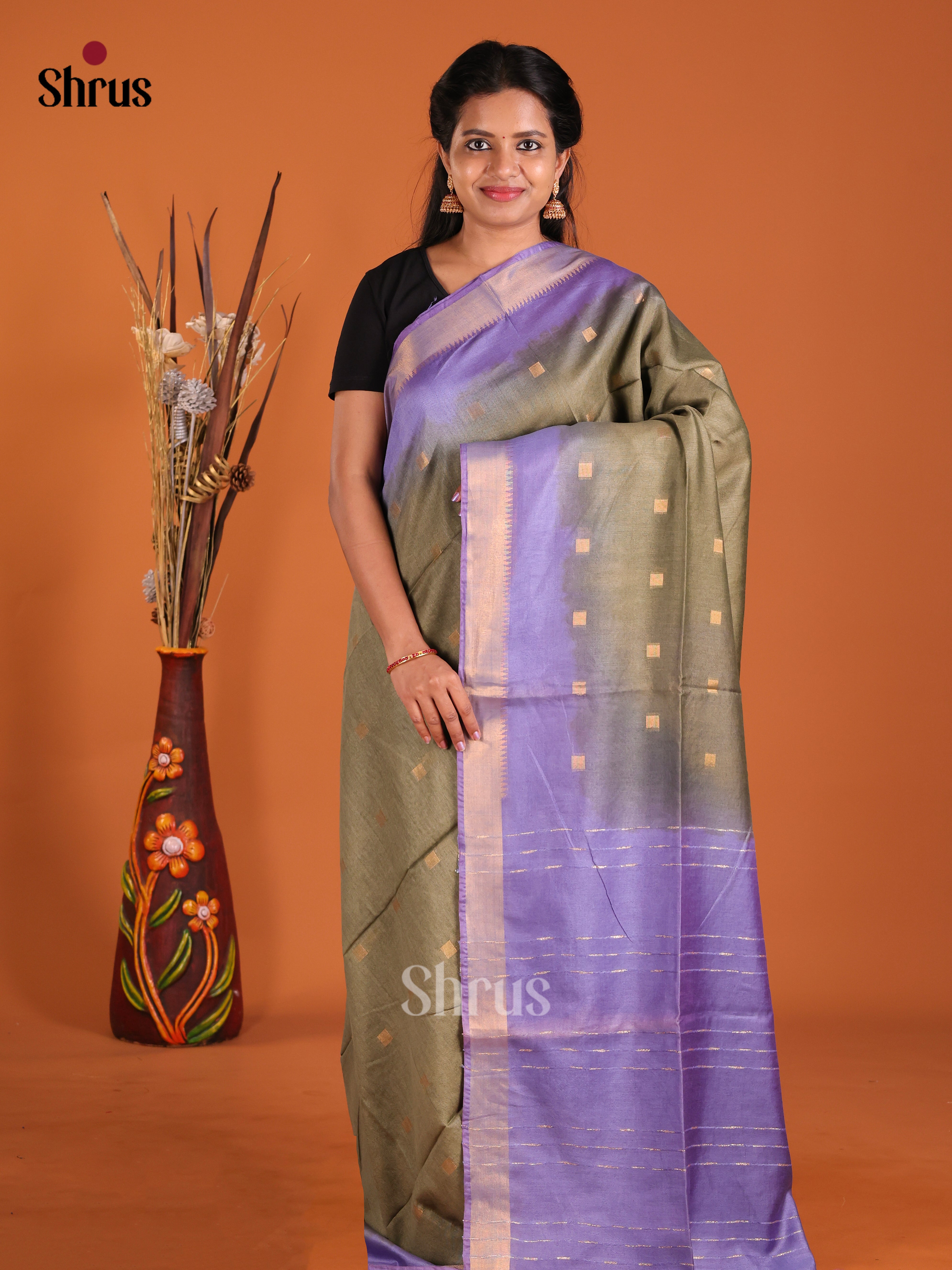 Chutney Green & Purple - Semi Tussar Saree