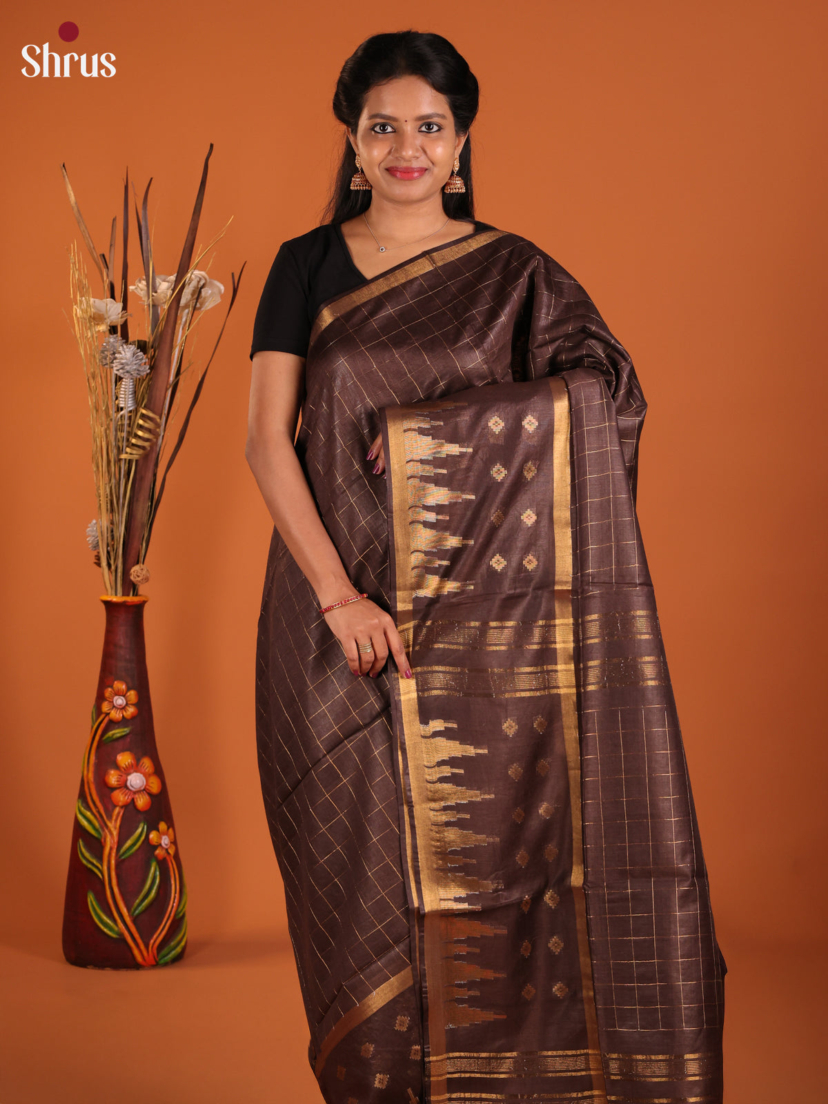 Brown - Semi Tussar Saree