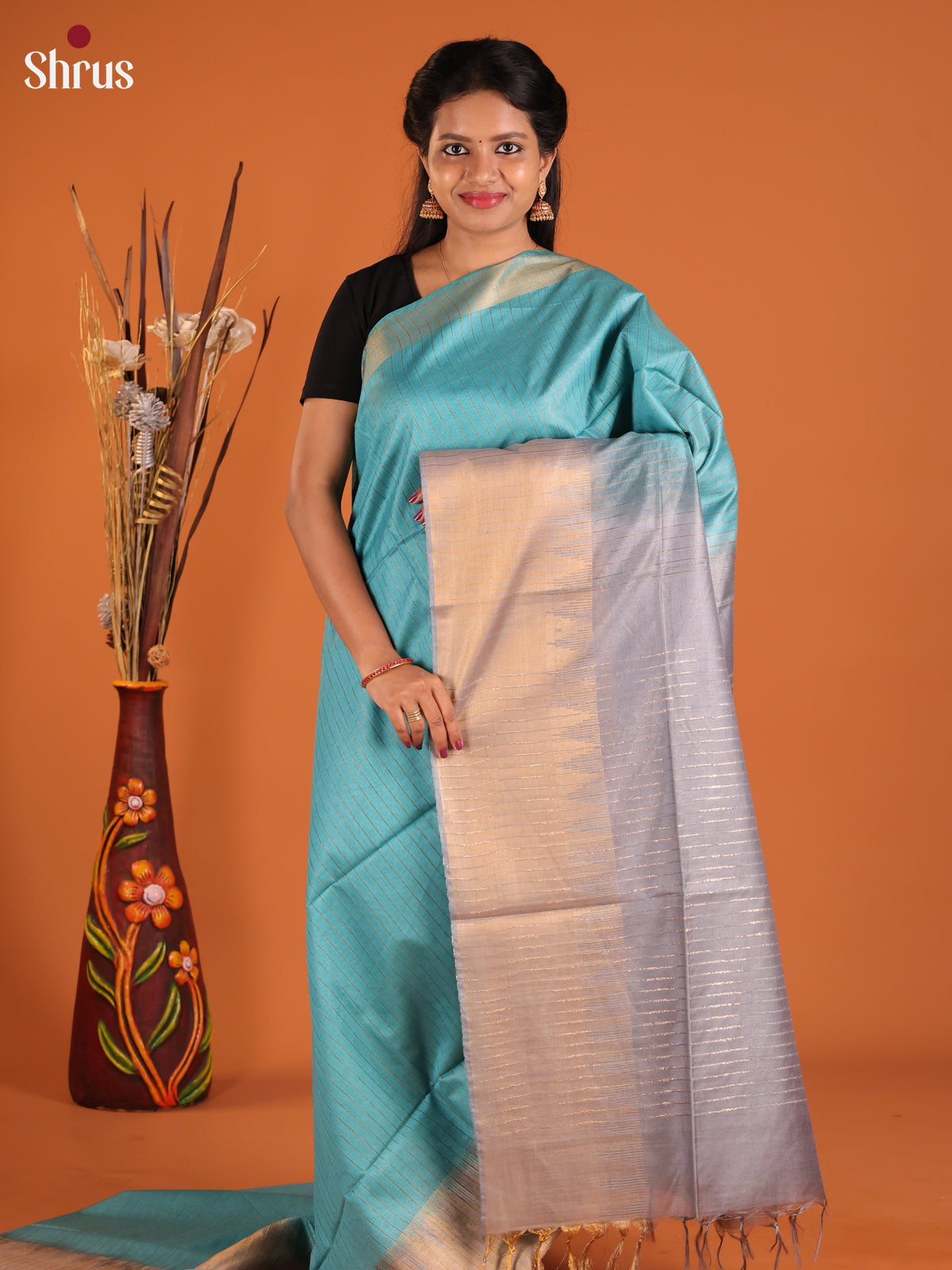 Pastel Blue & Grey - Semi Tussar Saree